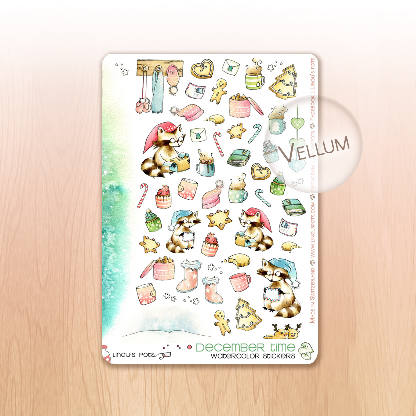 Christmas Woods - Decorative Watercolor Stickers - Raccoons, Cookies &amp; Accessories