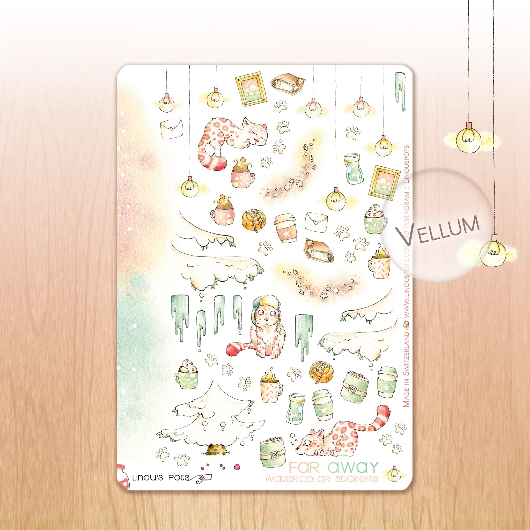 Far Away - Decorative Watercolor Stickers - Snow Leopards &amp; Others