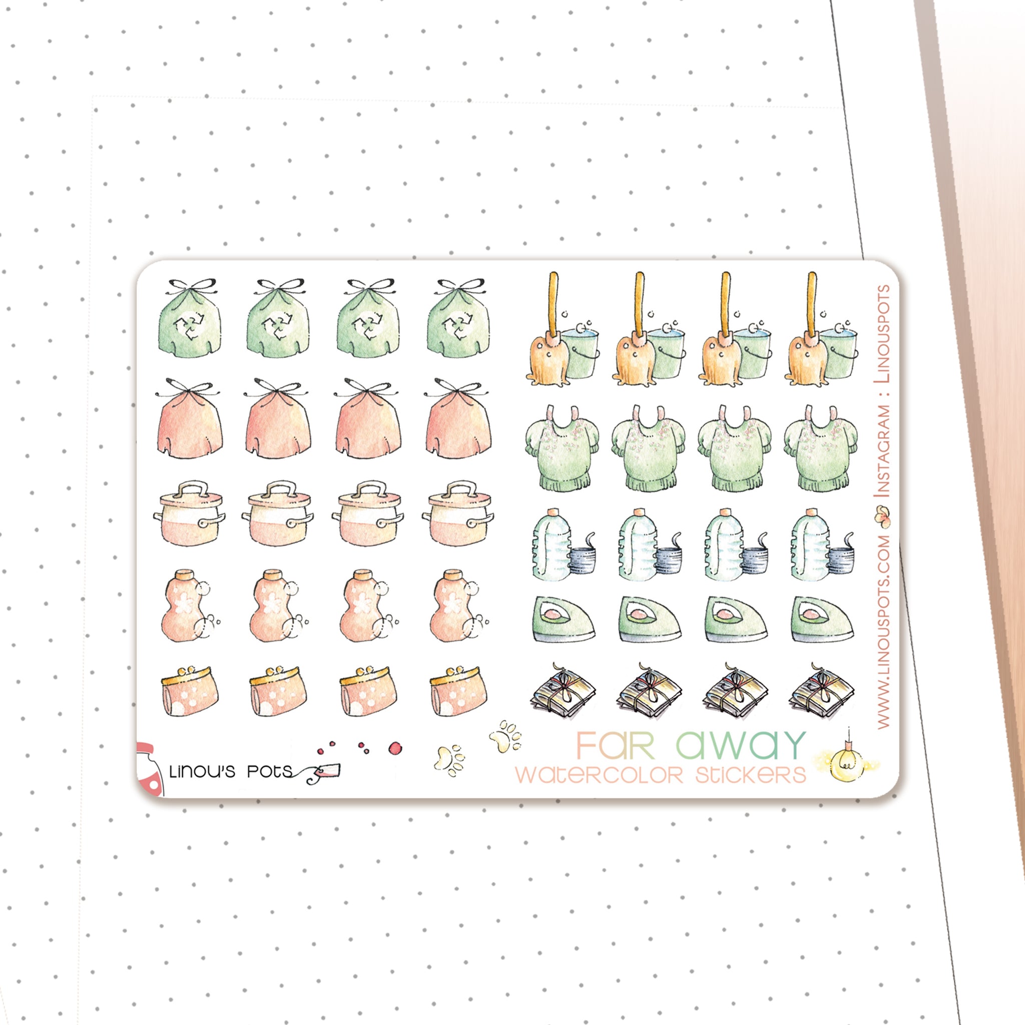 Far Away - Watercolor Planner Stickers MINI - House Chores