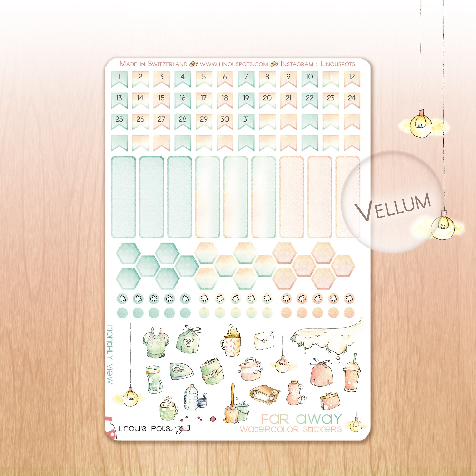 Far Away - Watercolor Planner Stickers - Monthly Dates