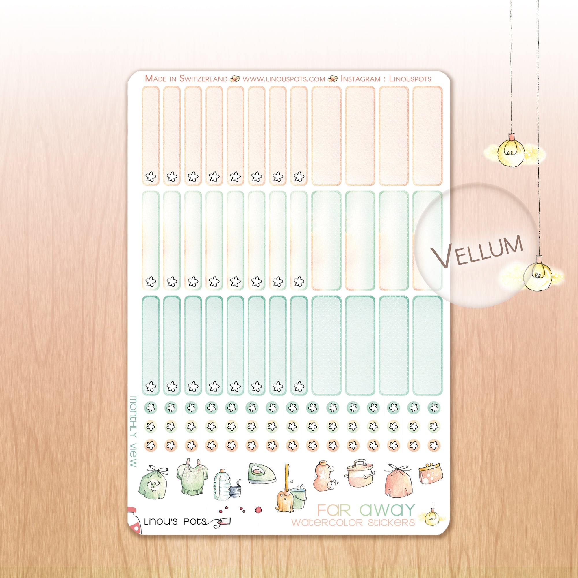 Far Away - Watercolor Planner Stickers - Monthly Boxes