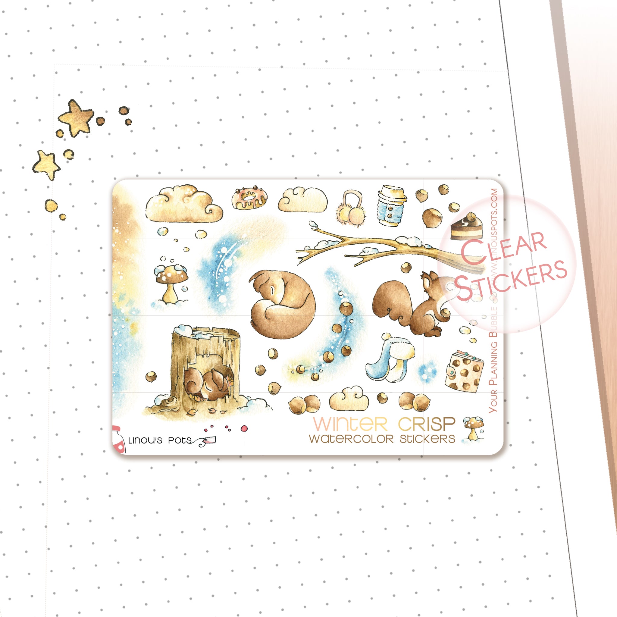 Winter Crisp - Decorative Watercolor Stickers MINI - Squirrels