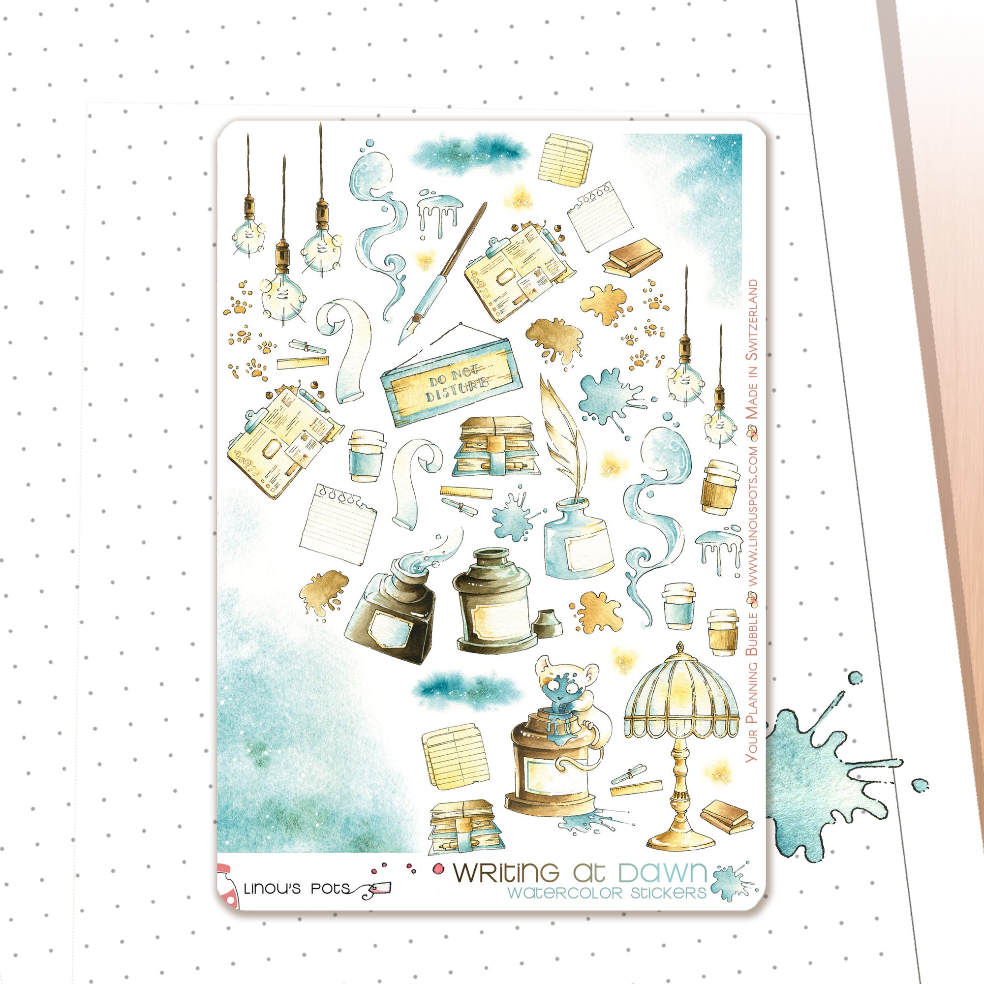 handmade watercolor stickers Inkpots illustrations
