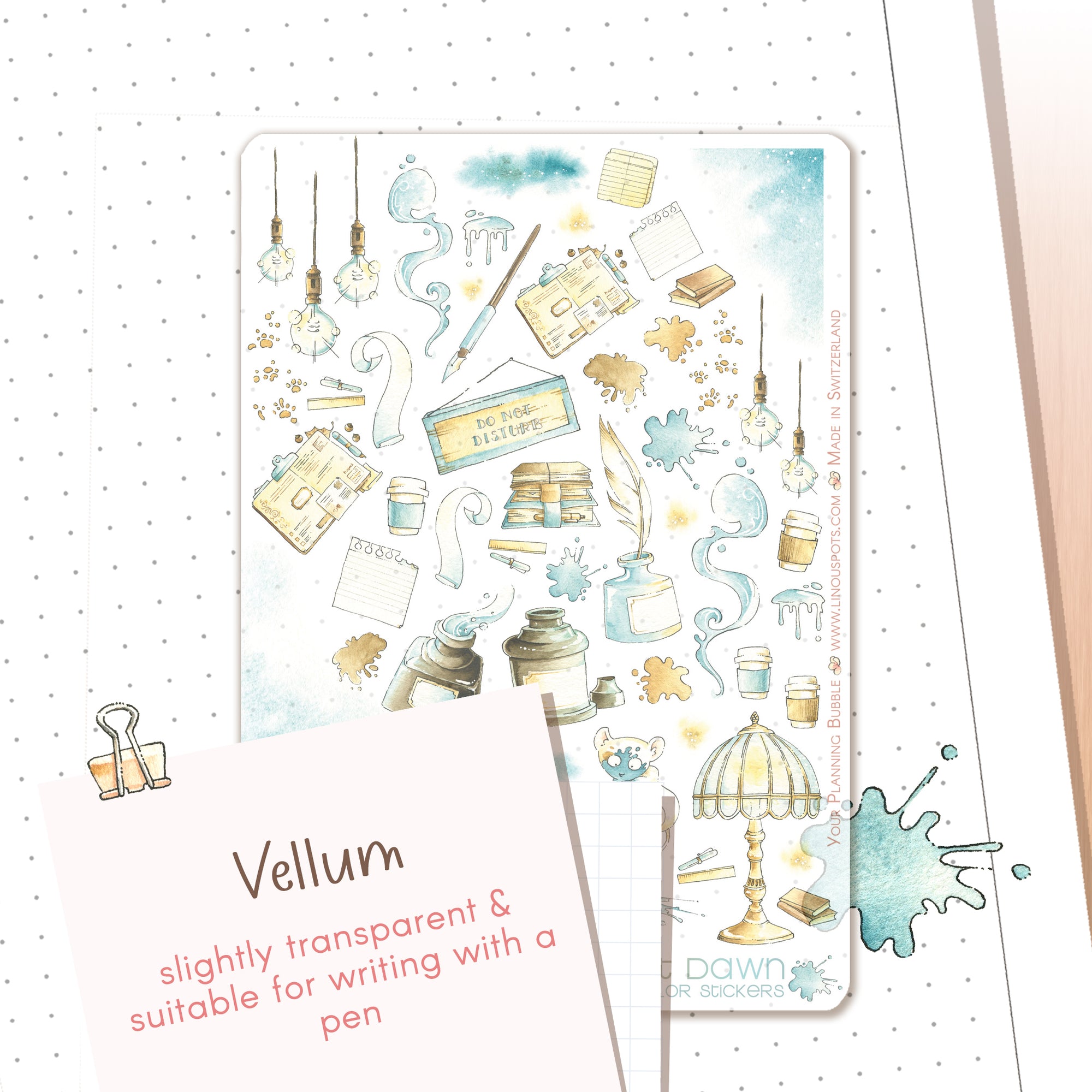 handmade watercolor stickers Inkpots illustrations