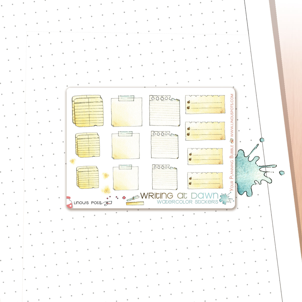 Writing At Dawn - Watercolor Planner Stickers MINI - Post-its – Linouspots