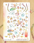 Watercolor decorative stickers with octopuses