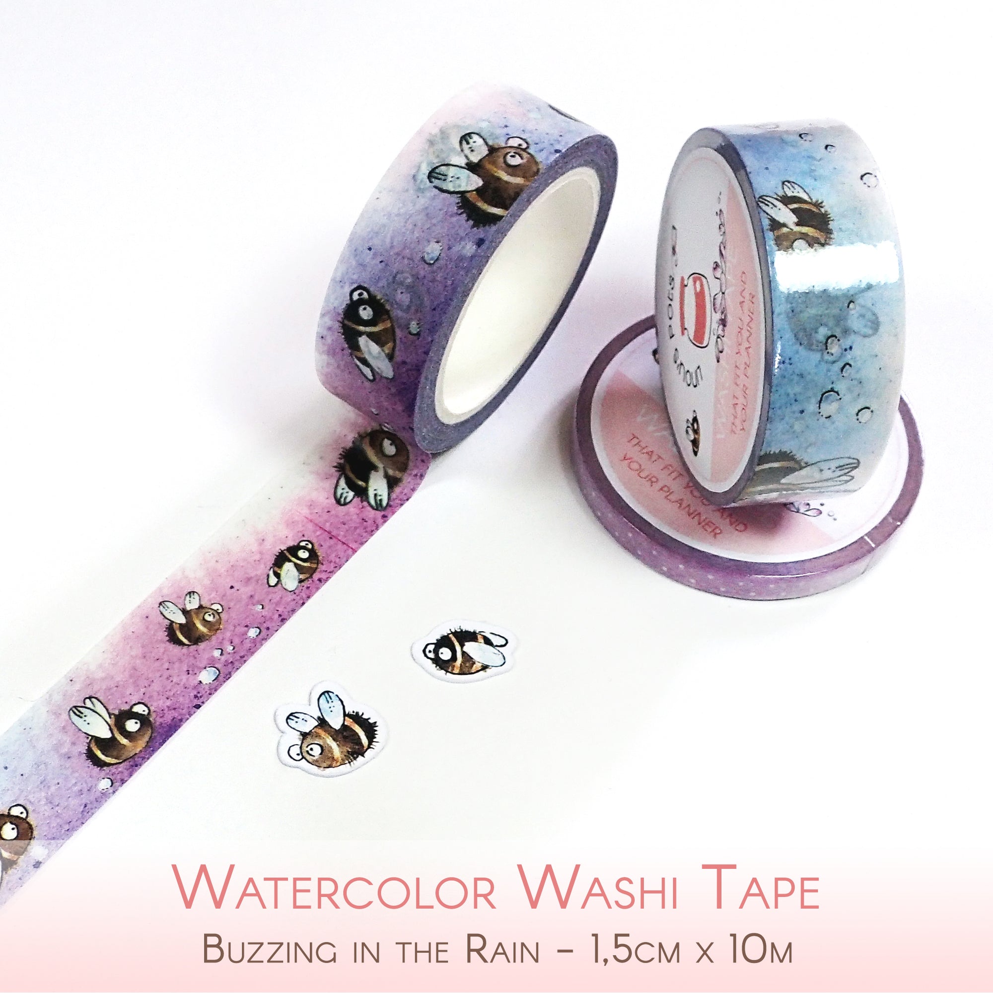 Watercolor washi tapes with buzzing bumbleblees