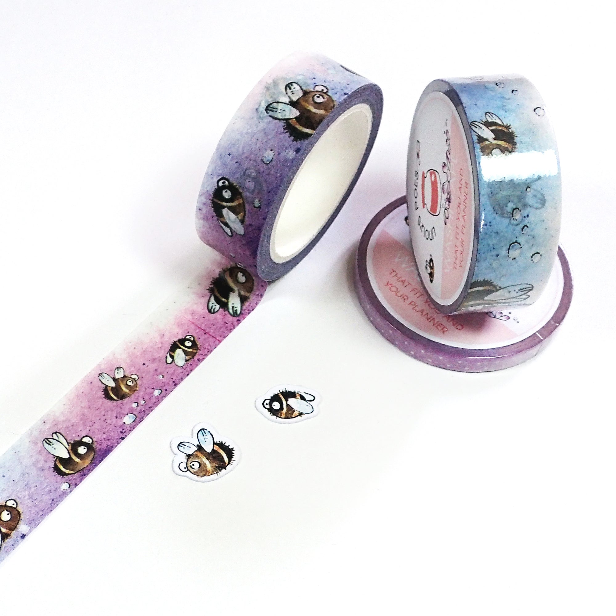 Watercolor washi tapes with buzzing bumbleblees