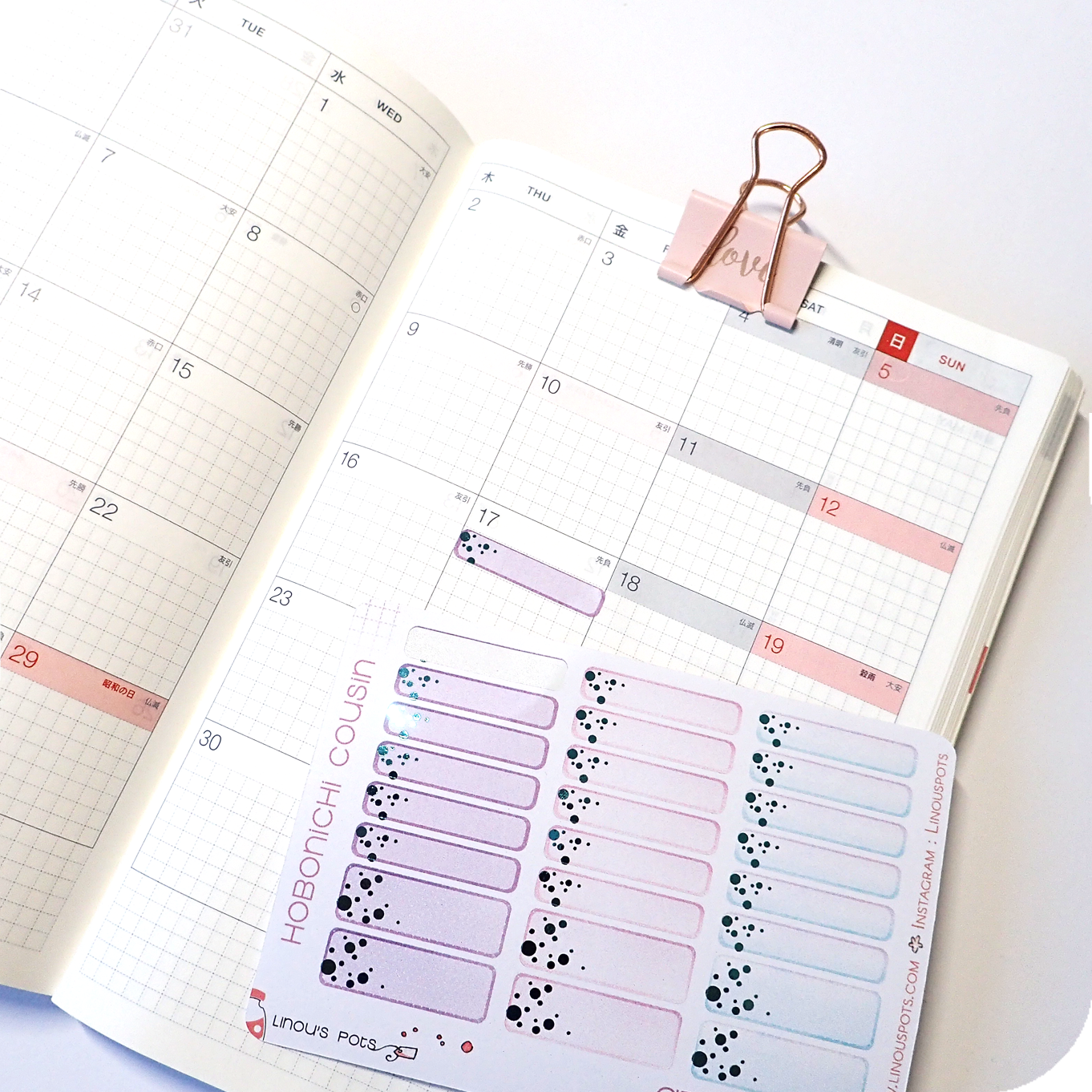 Foiled planner stickers for Hobonichi Cousin