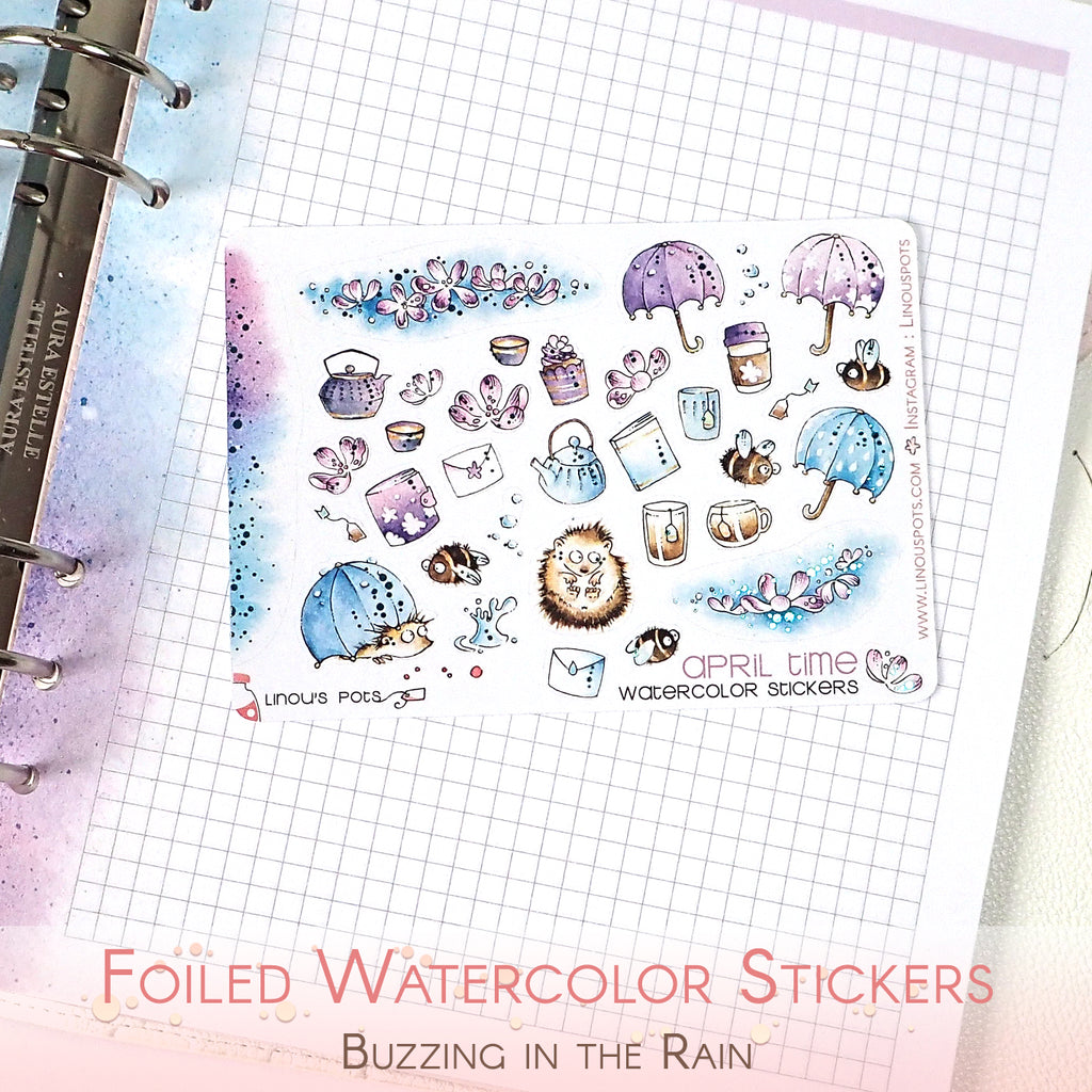 Buzzing In The Rain - Foiled Decorative Watercolor Stickers MINI - Hed ...