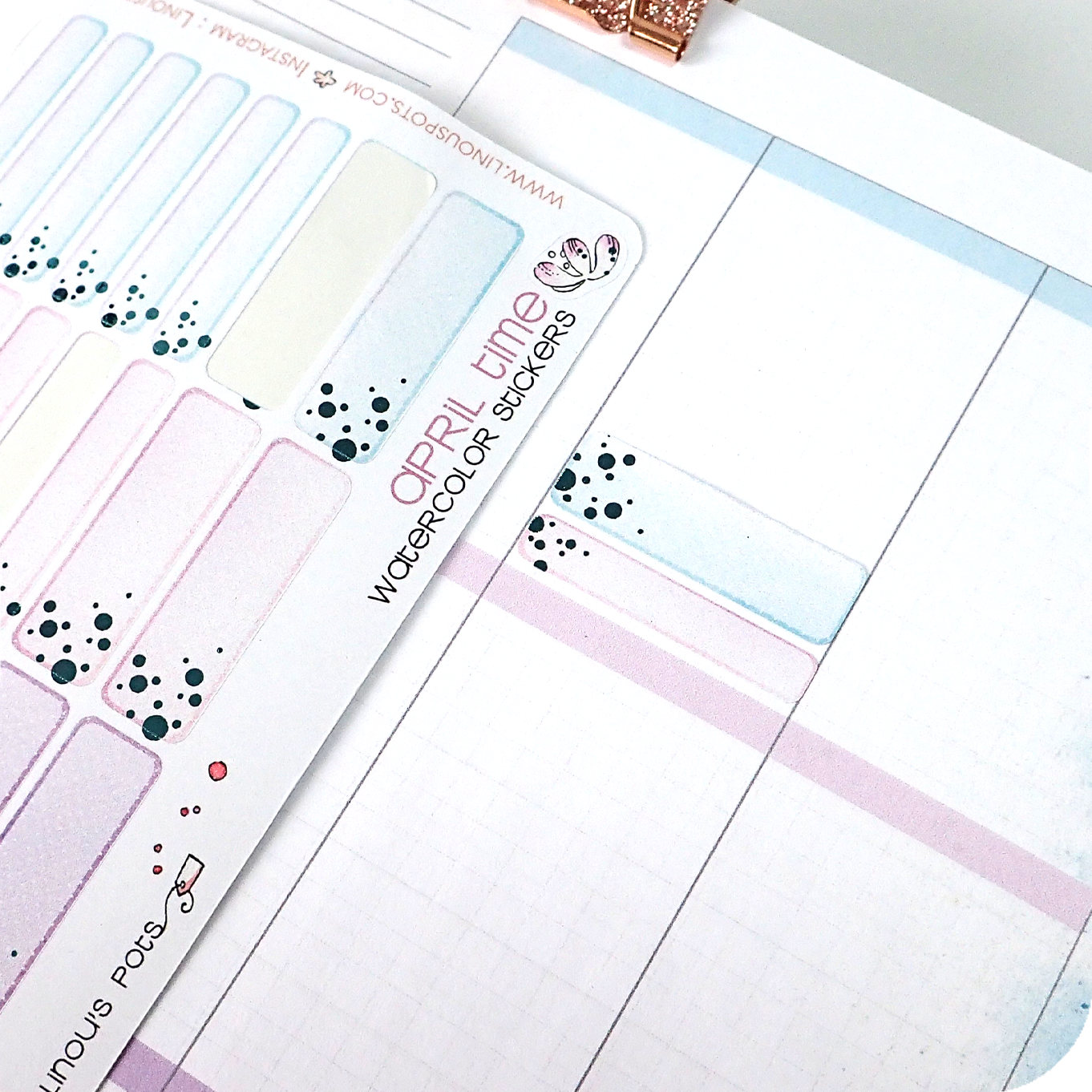 Watercolor planner stickers including 1,5'' wide miniboxes