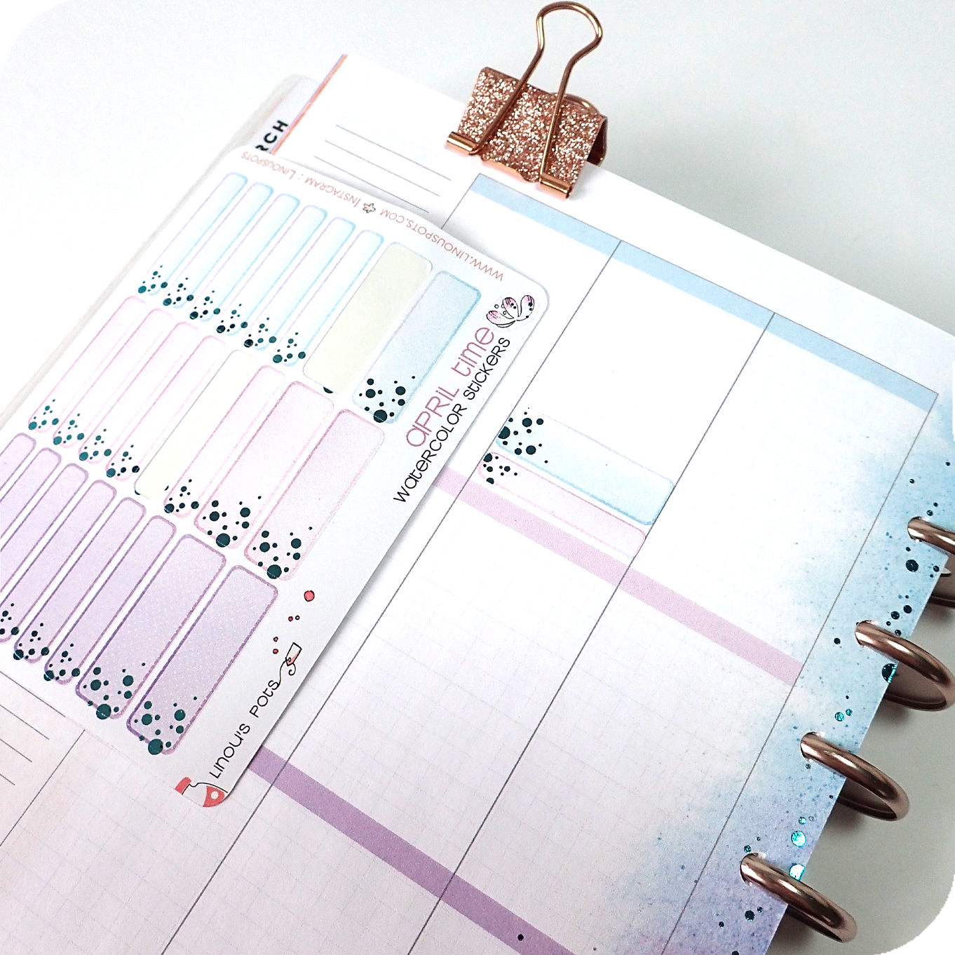 Watercolor planner stickers including 1,5'' wide miniboxes