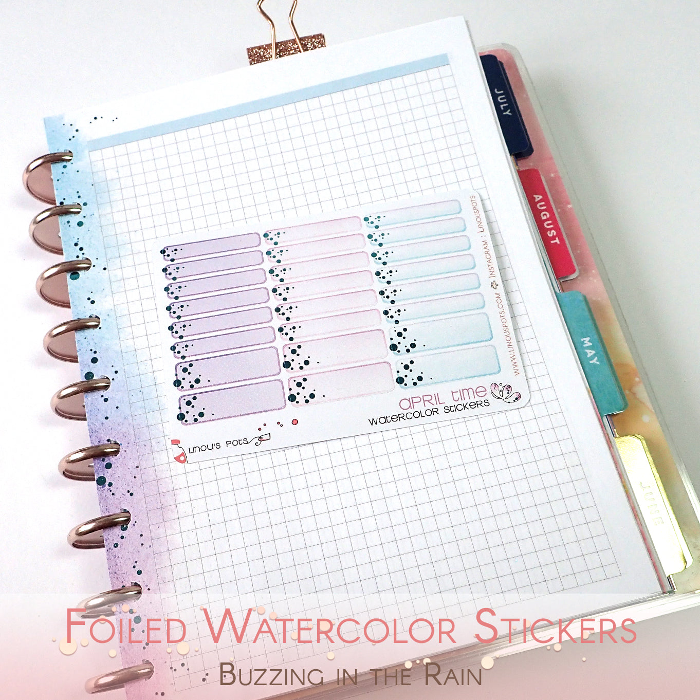 Watercolor planner stickers including 1,5'' wide miniboxes