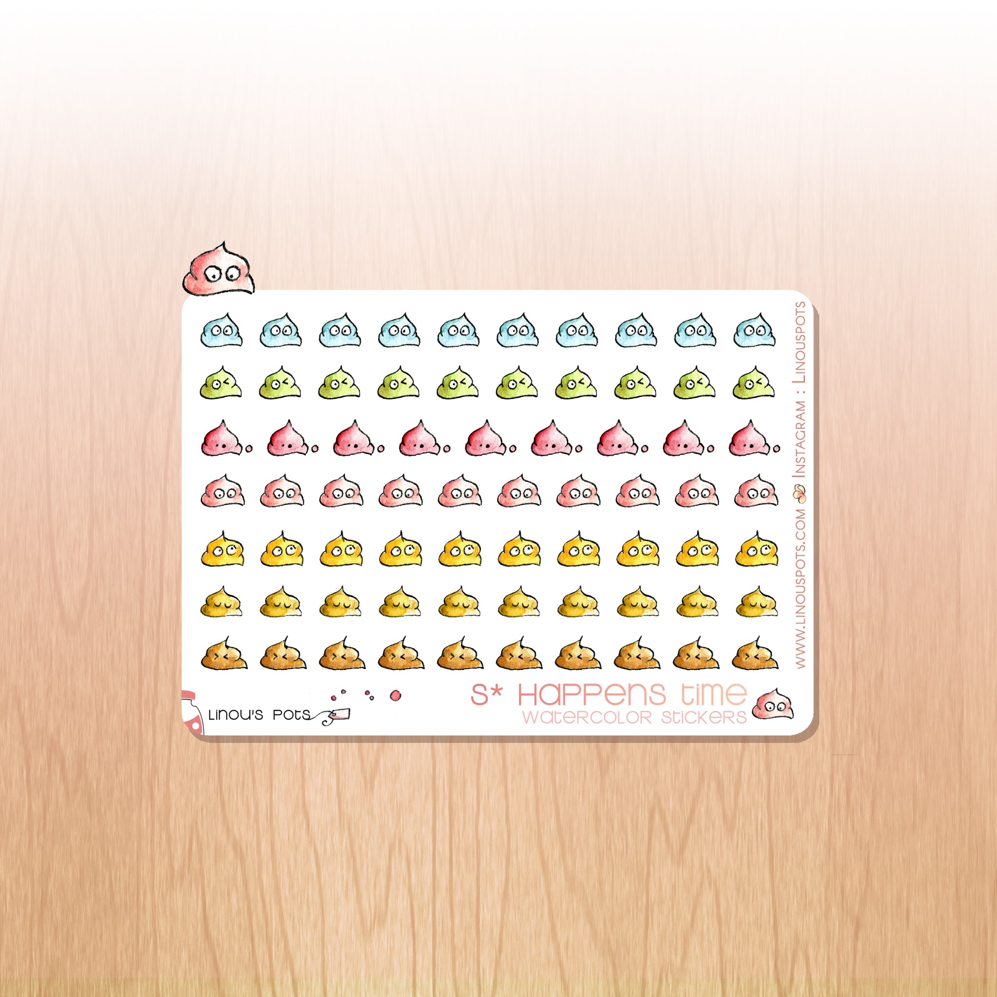 S* Happens - Decorative Watercolor Stickers MINI - Little Rainbow Poops