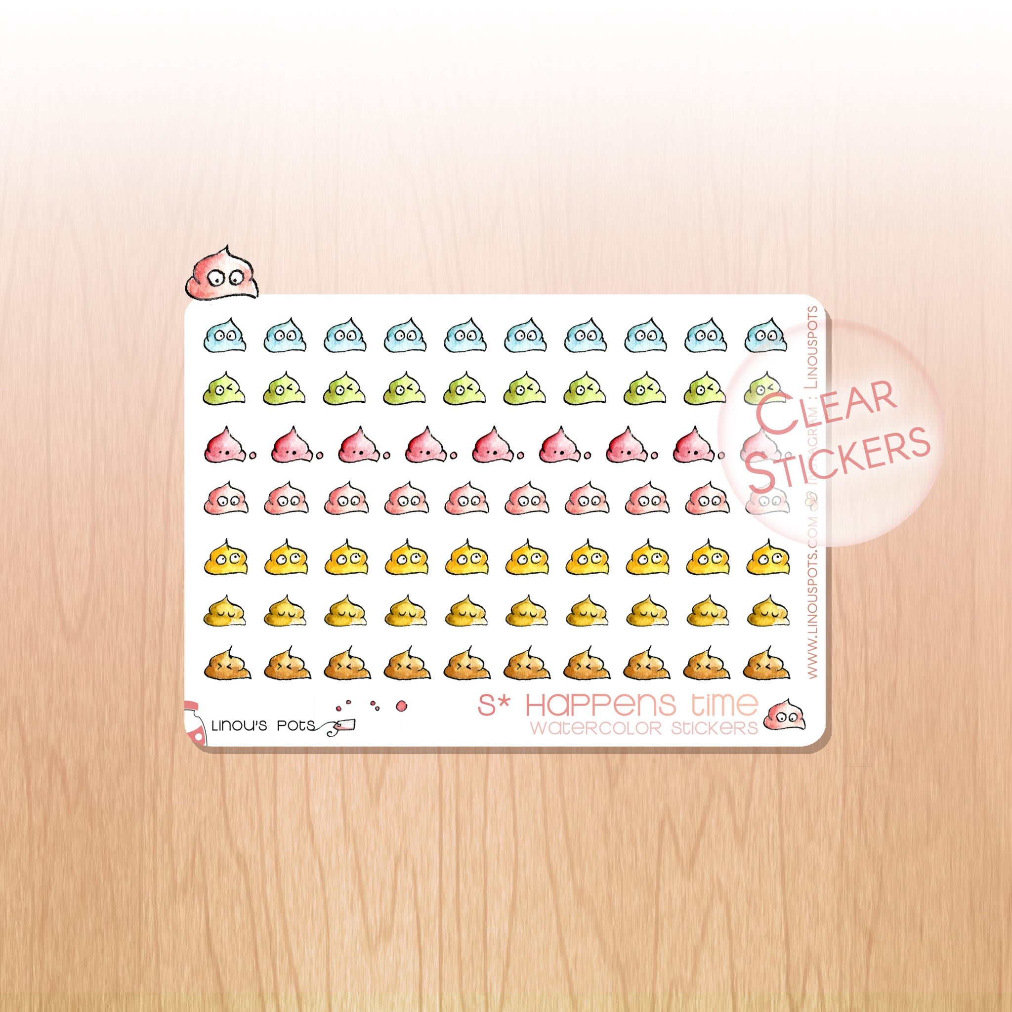 S* Happens - Decorative Watercolor Stickers MINI - Little Rainbow Poops