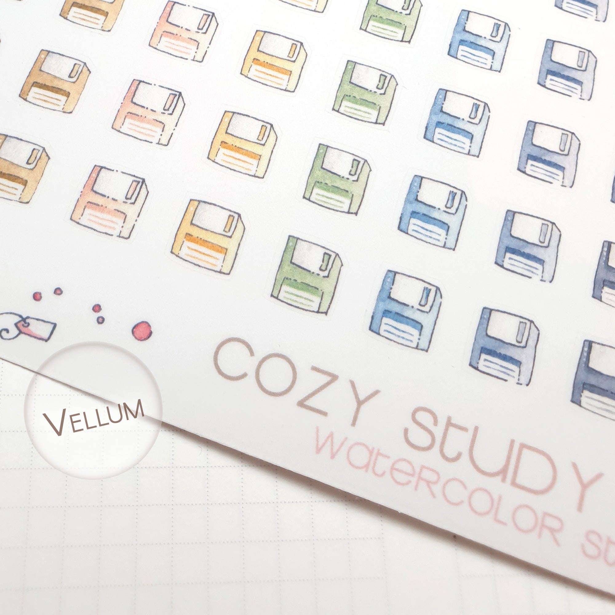 Second close up of Floppy disks watercolor stickers for planners