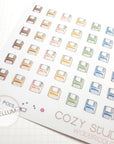 Close up of floppy disks watercolor stickers for planners