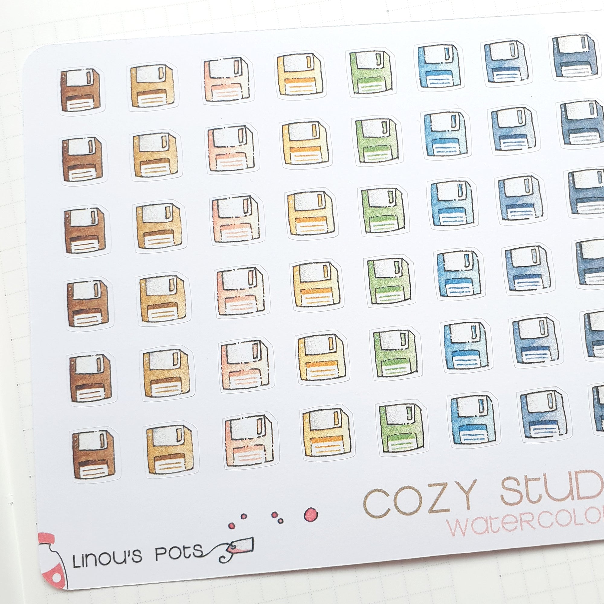 Floppy disks watercolor stickers for planners