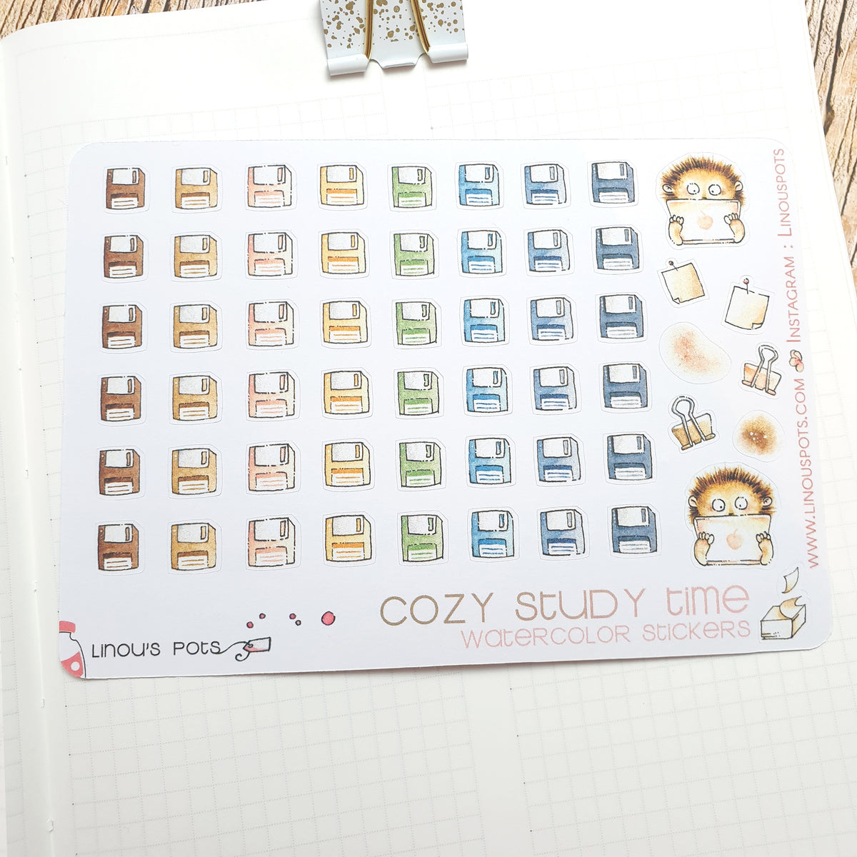Cozy Study Time - Watercolor Planner Stickers MINI - Floppy Disks ...