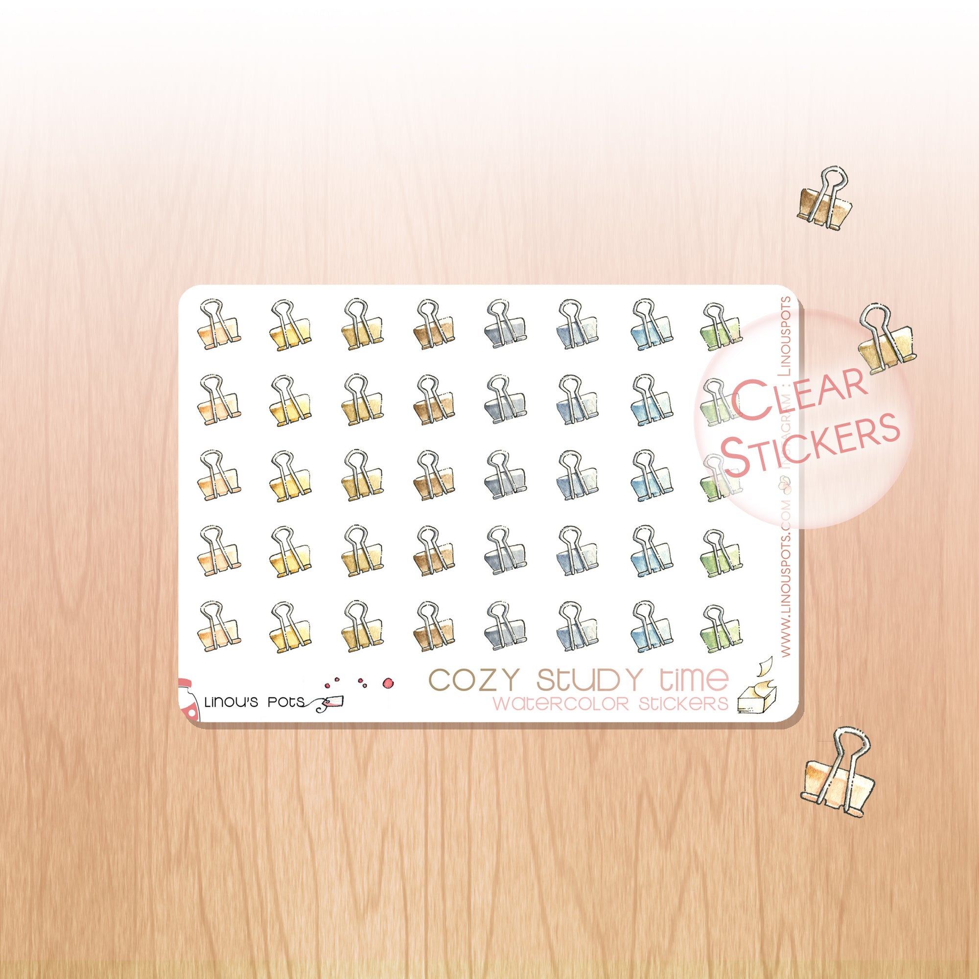 Binder Clips Stickers Rainbow Colors