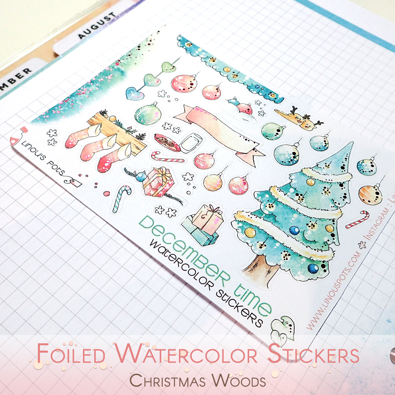 Foiled watercolor planner Stickers for Christmas