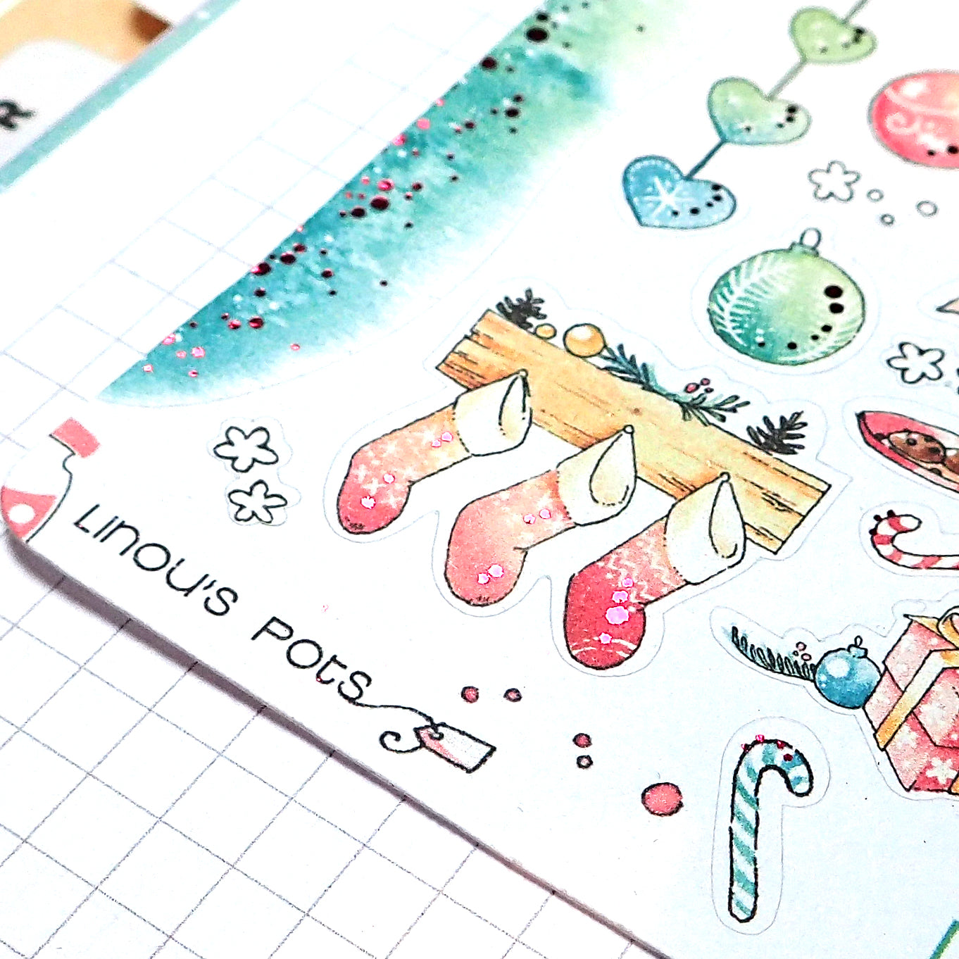 Foiled watercolor planner Stickers for Christmas
