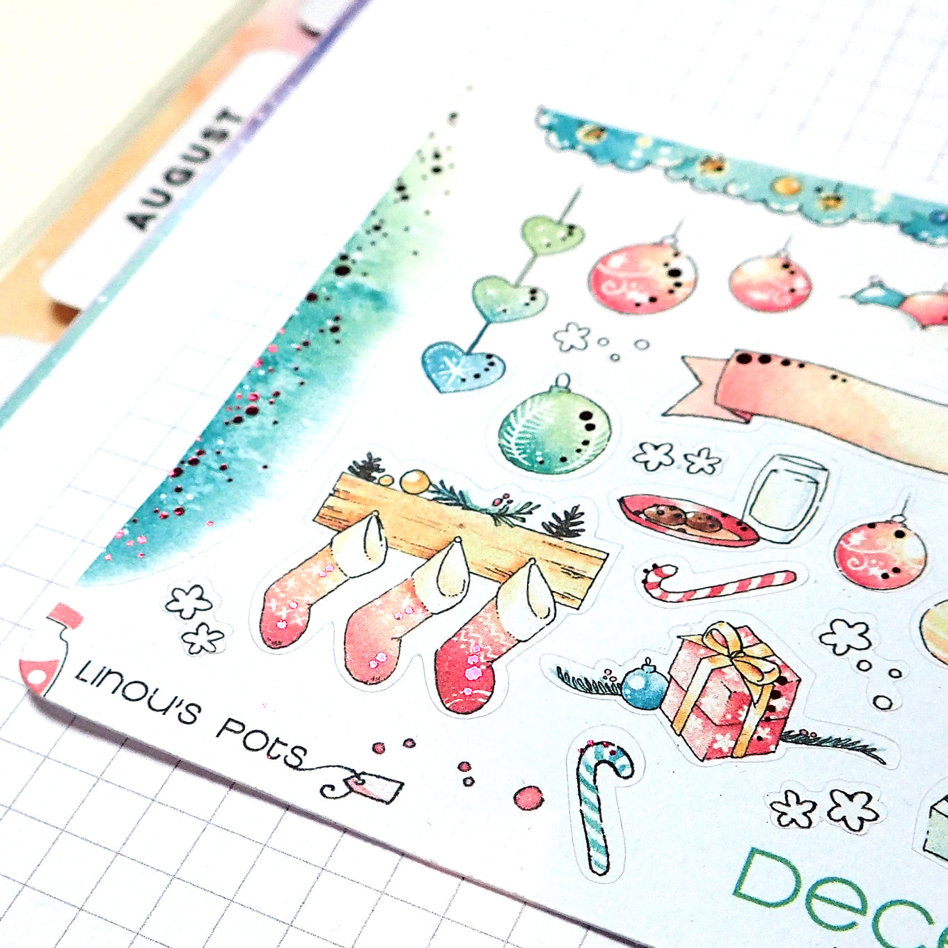 Foiled watercolor planner Stickers for Christmas