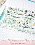 Watercolor decorative stickers with foiled details for Christmas