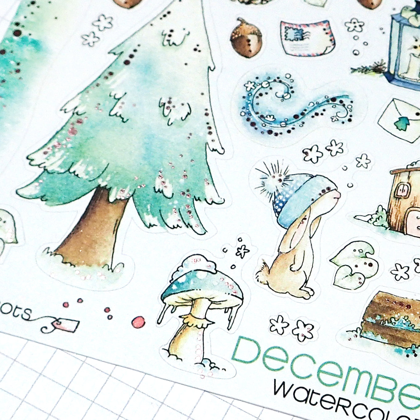 Foiled watercolor planner stickers for Christmas