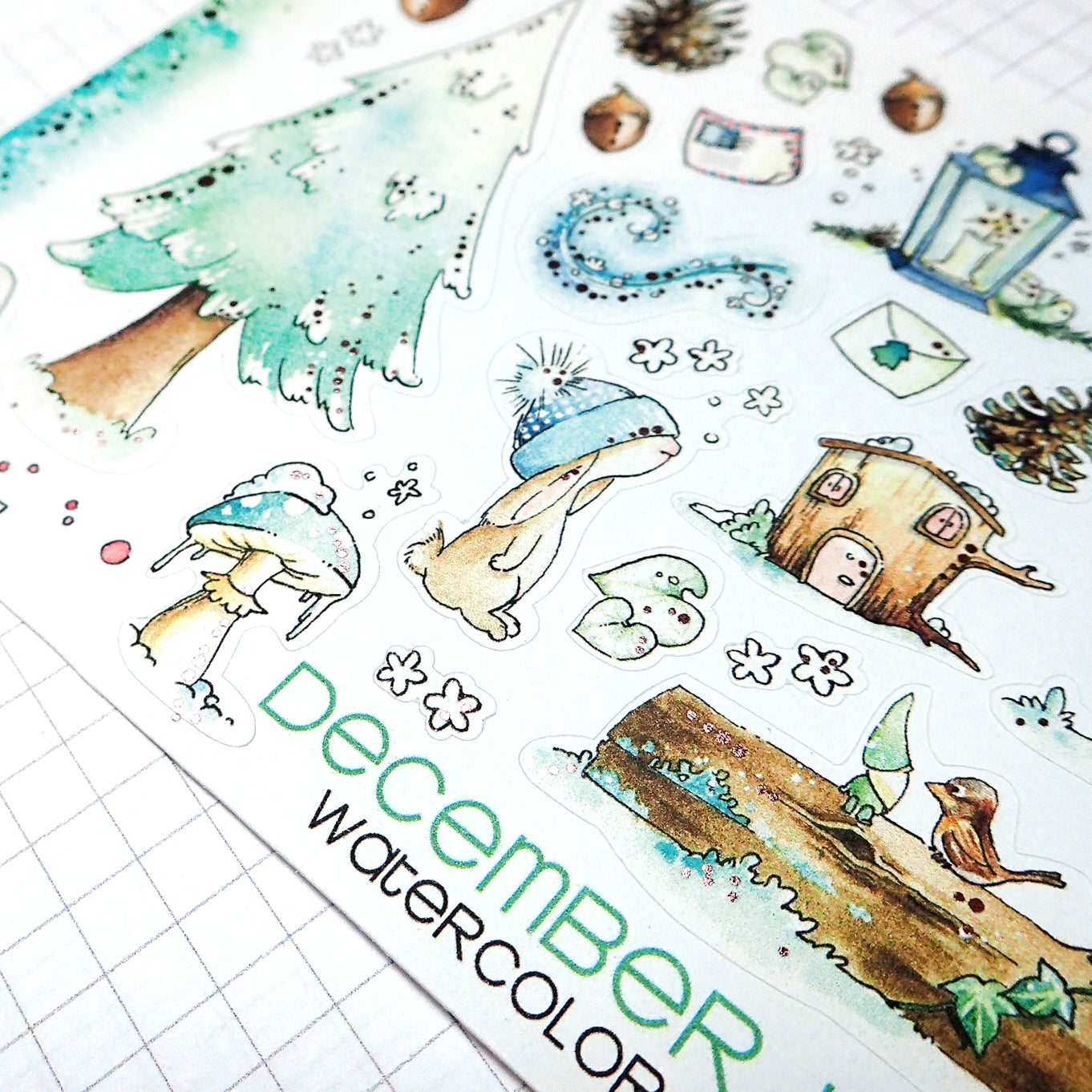 Foiled watercolor planner stickers for Christmas