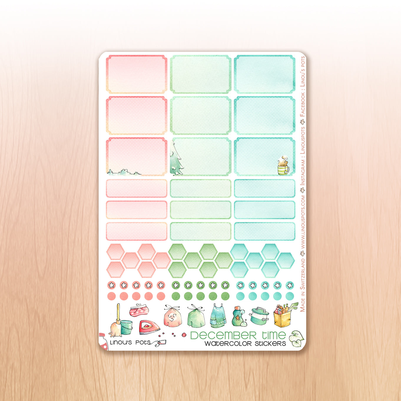 Hemiboxes und Eventboxes watercolor planner stickers in Christmas tones