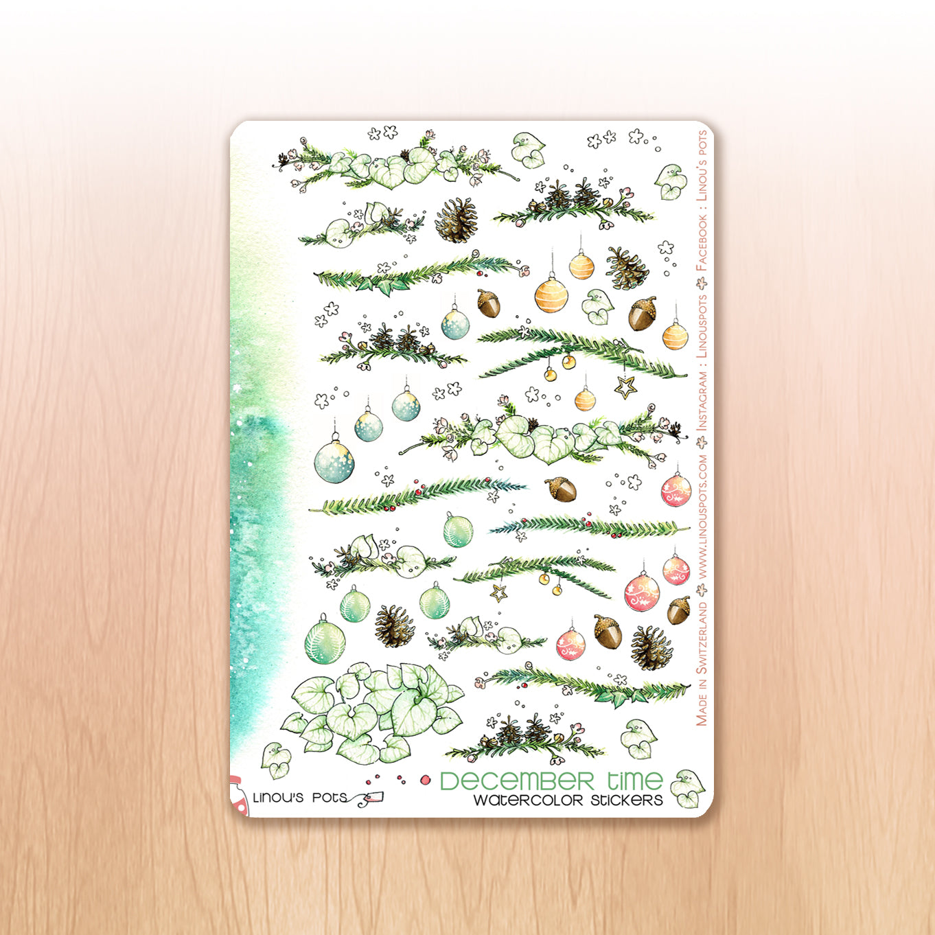 Christmas watercolor decorative planner stickers