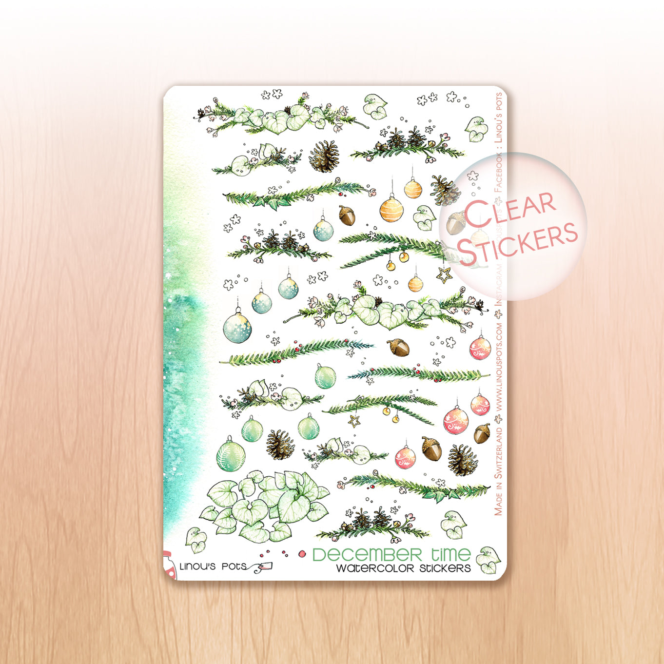 Christmas watercolor decorative planner stickers