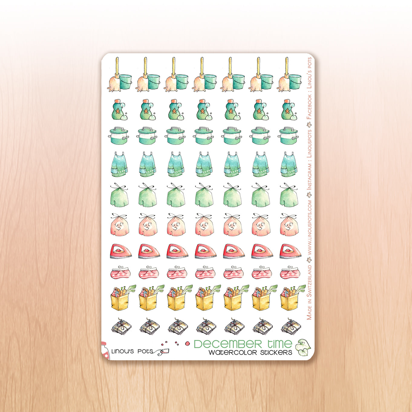 House chores watercolor planner stickers