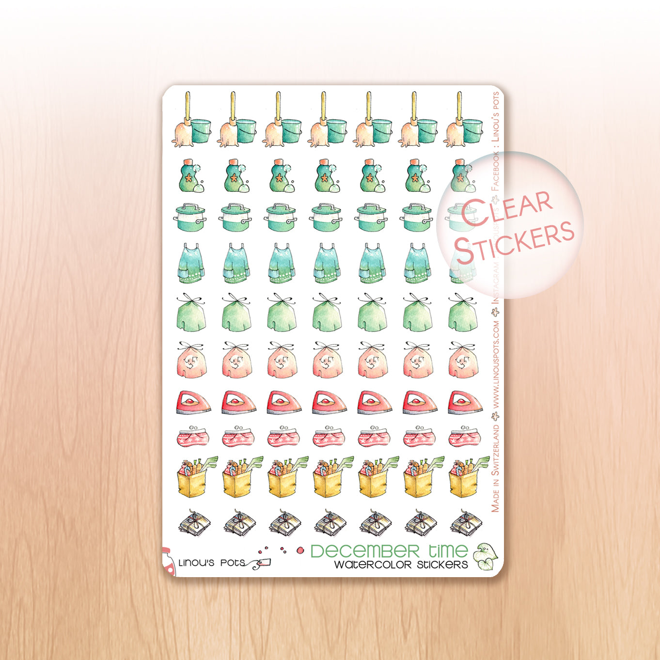 House chores watercolor planner stickers