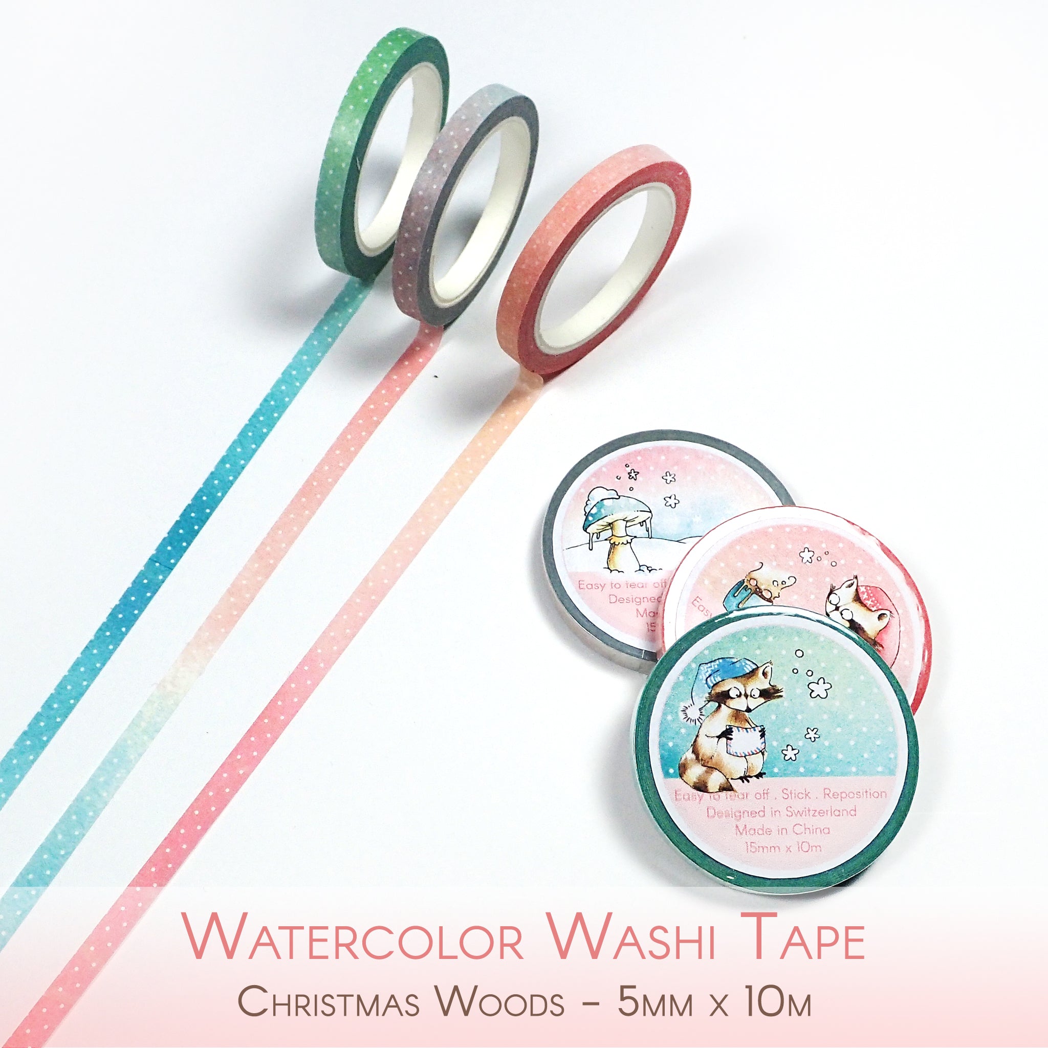 Thin watercolor washi tapes for Christmas Decorations
