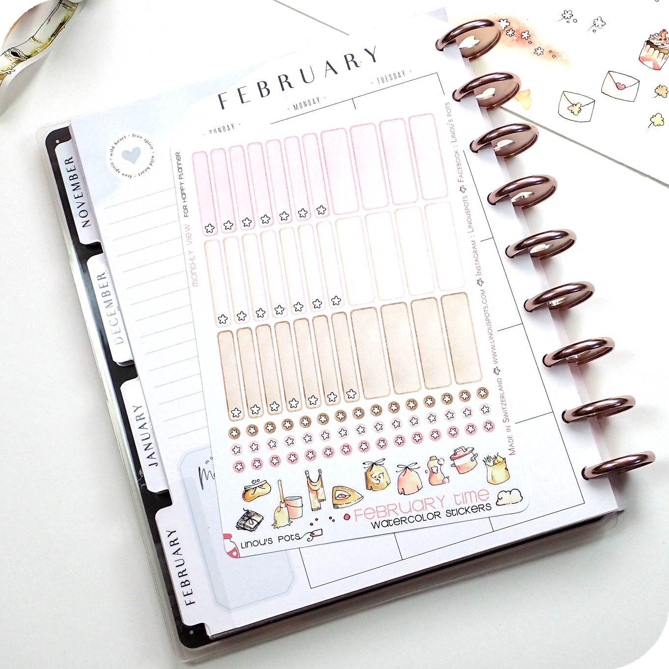 Monthly Miniboxes planner stickers love theme