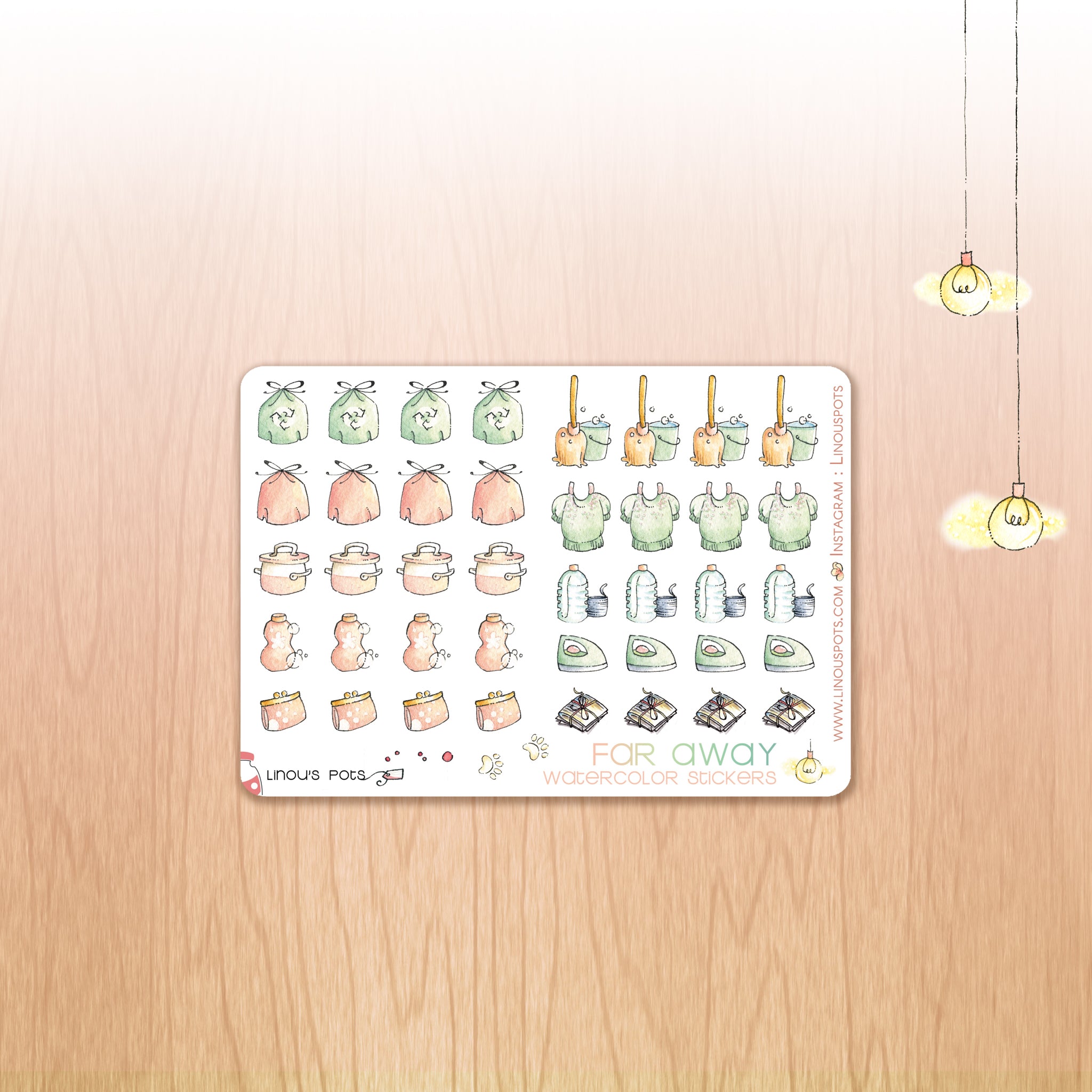 Housechores watercolor stickers