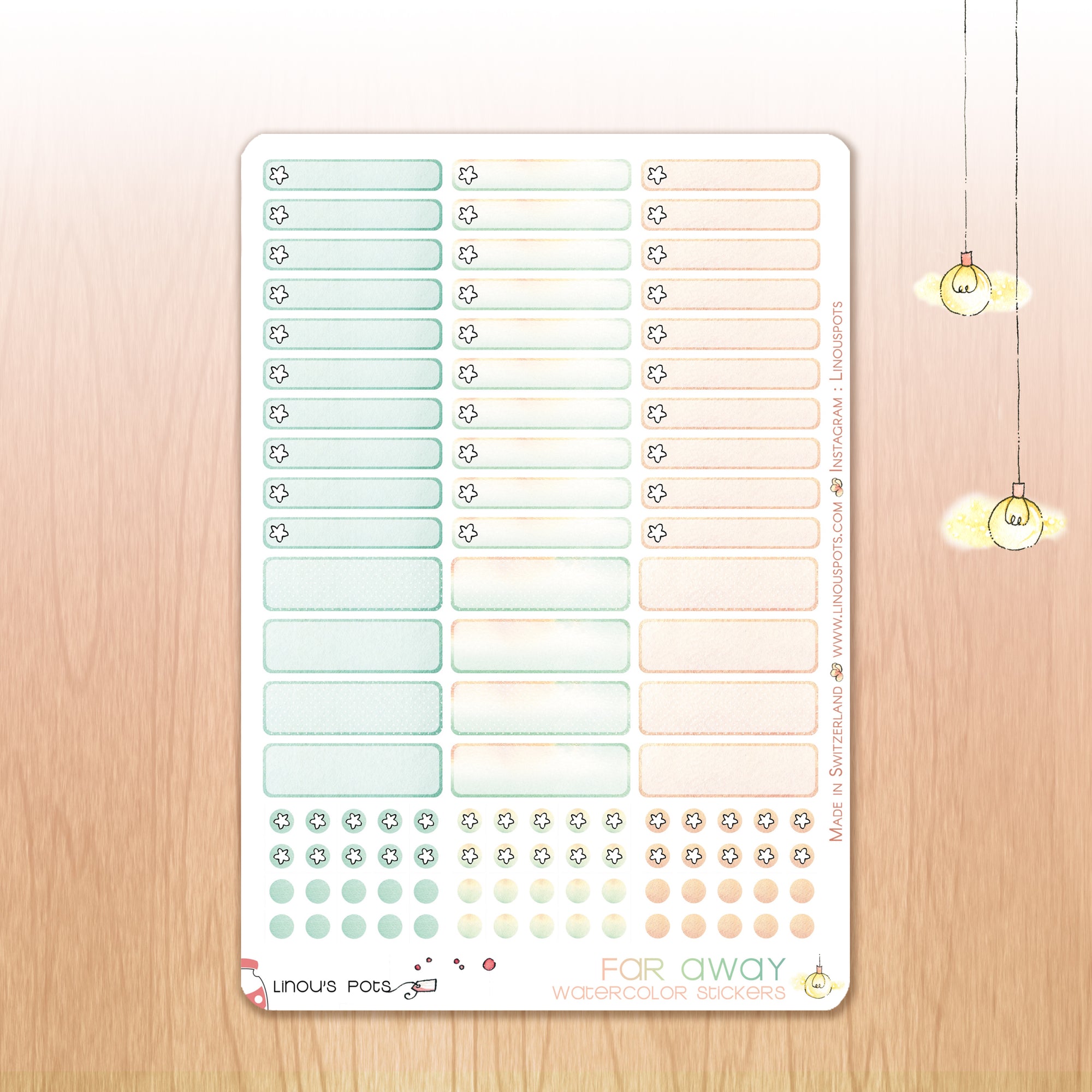 Far Away - Watercolor Planner Stickers - 1,5’’ Miniboxes