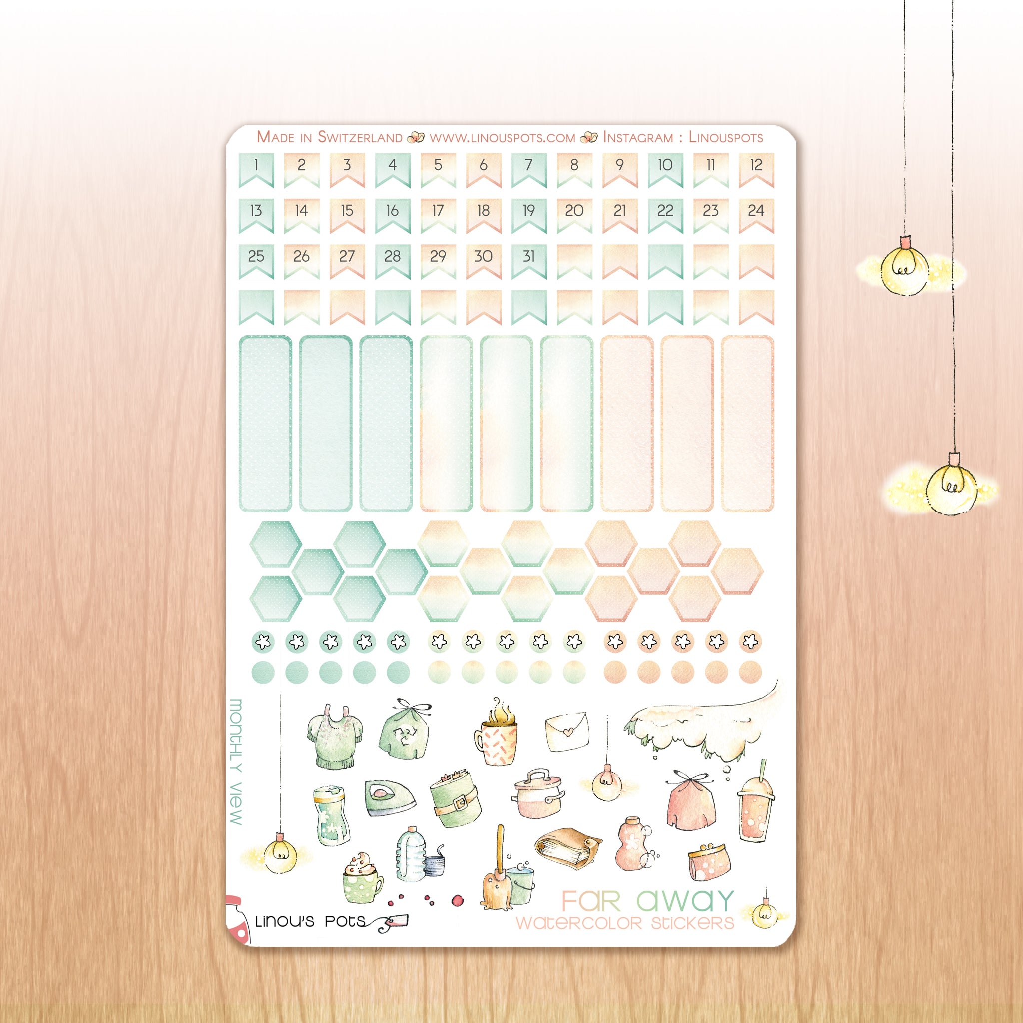 Monthly dates stickers with watercolors