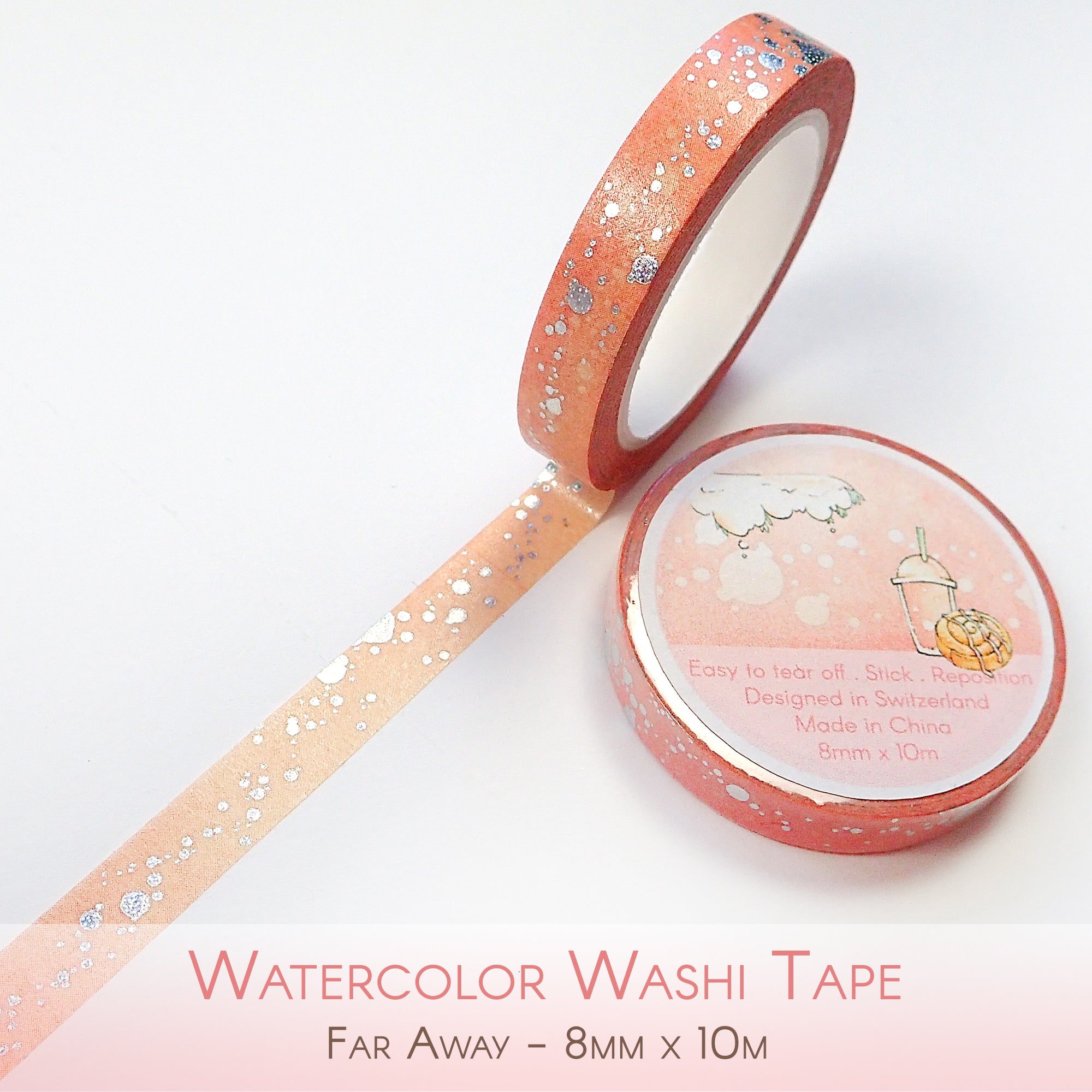 Pink watercolor washi tape with irised foiled spots