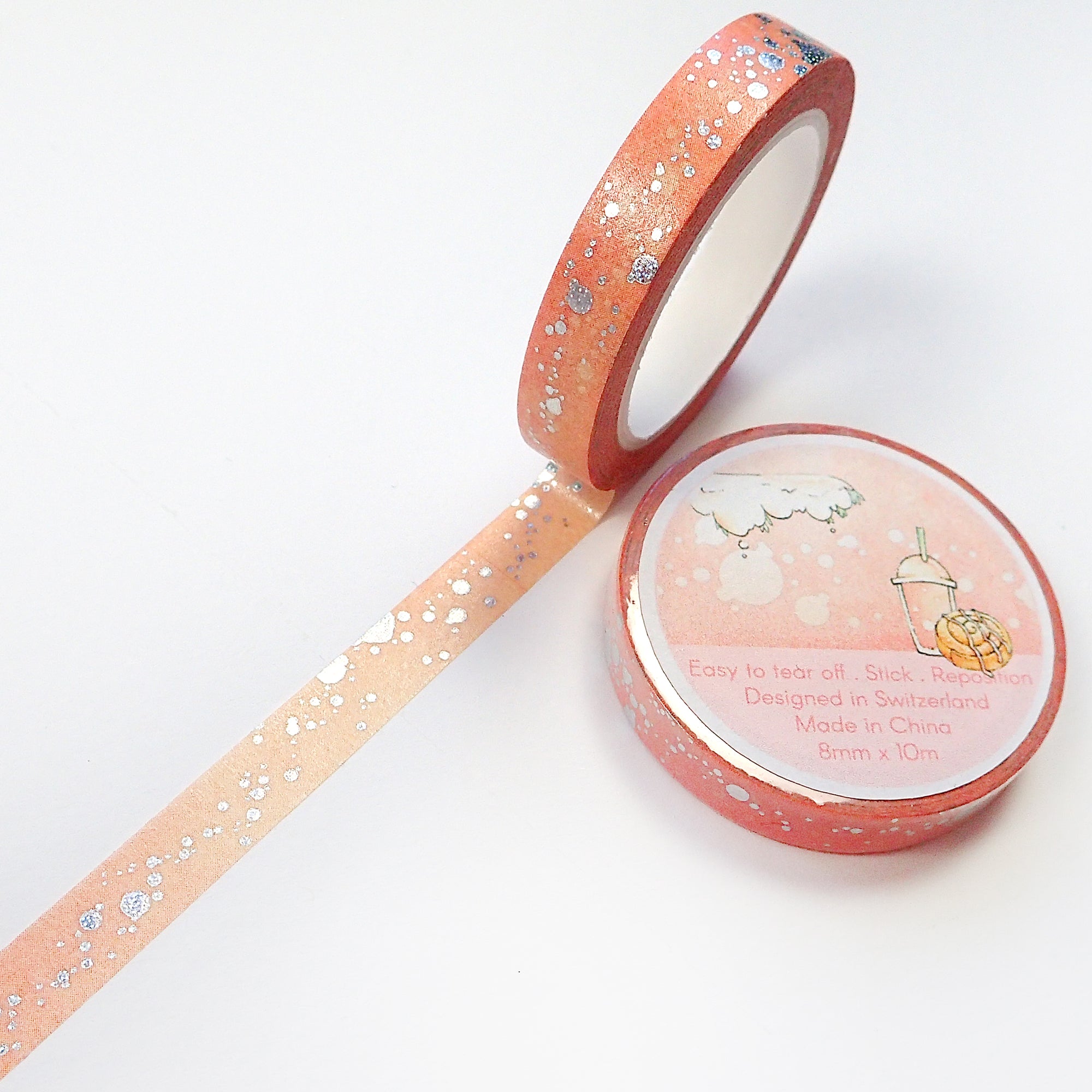 Pink watercolor washi tape with irised foiled spots
