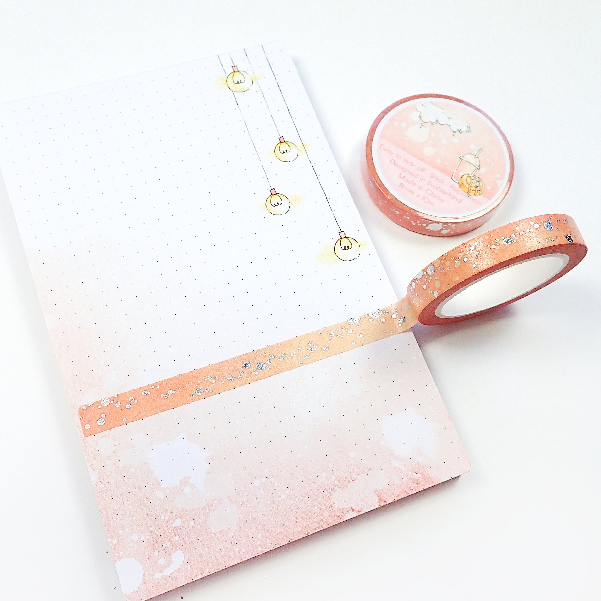 Pink watercolor washi tape with irised foiled spots