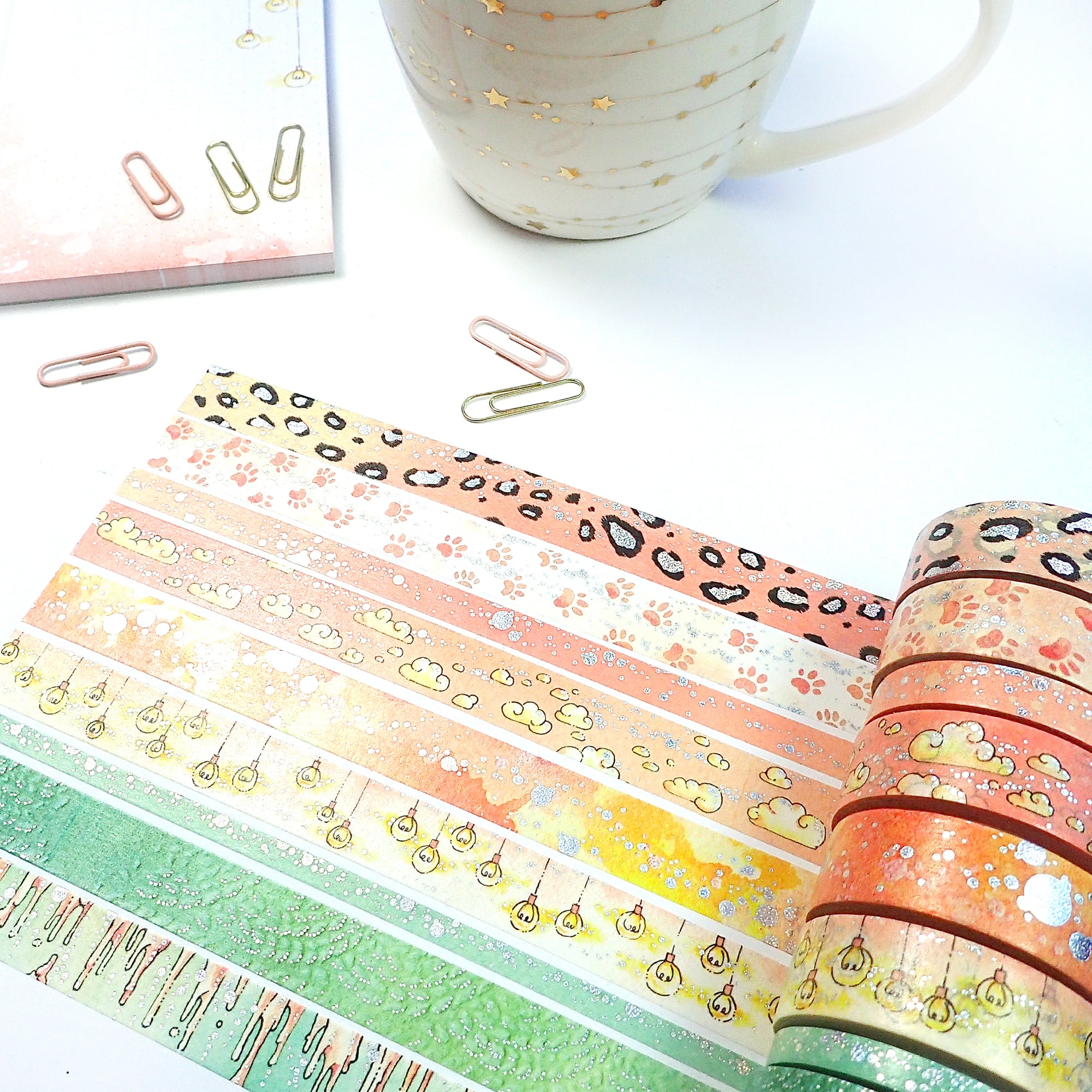 Watercolor washi tape with pink leopard and foiled details