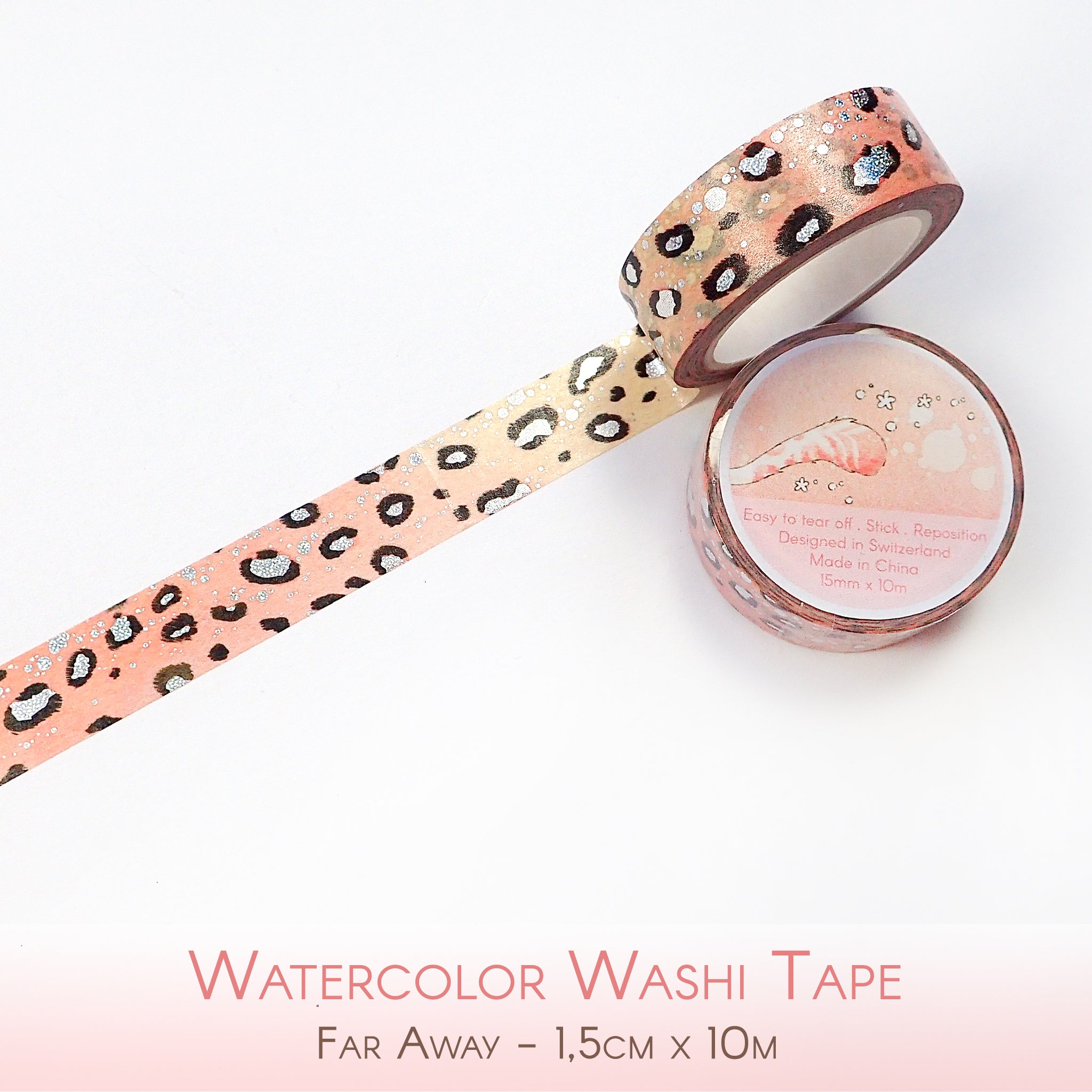 Watercolor washi tape with pink leopard and foiled details