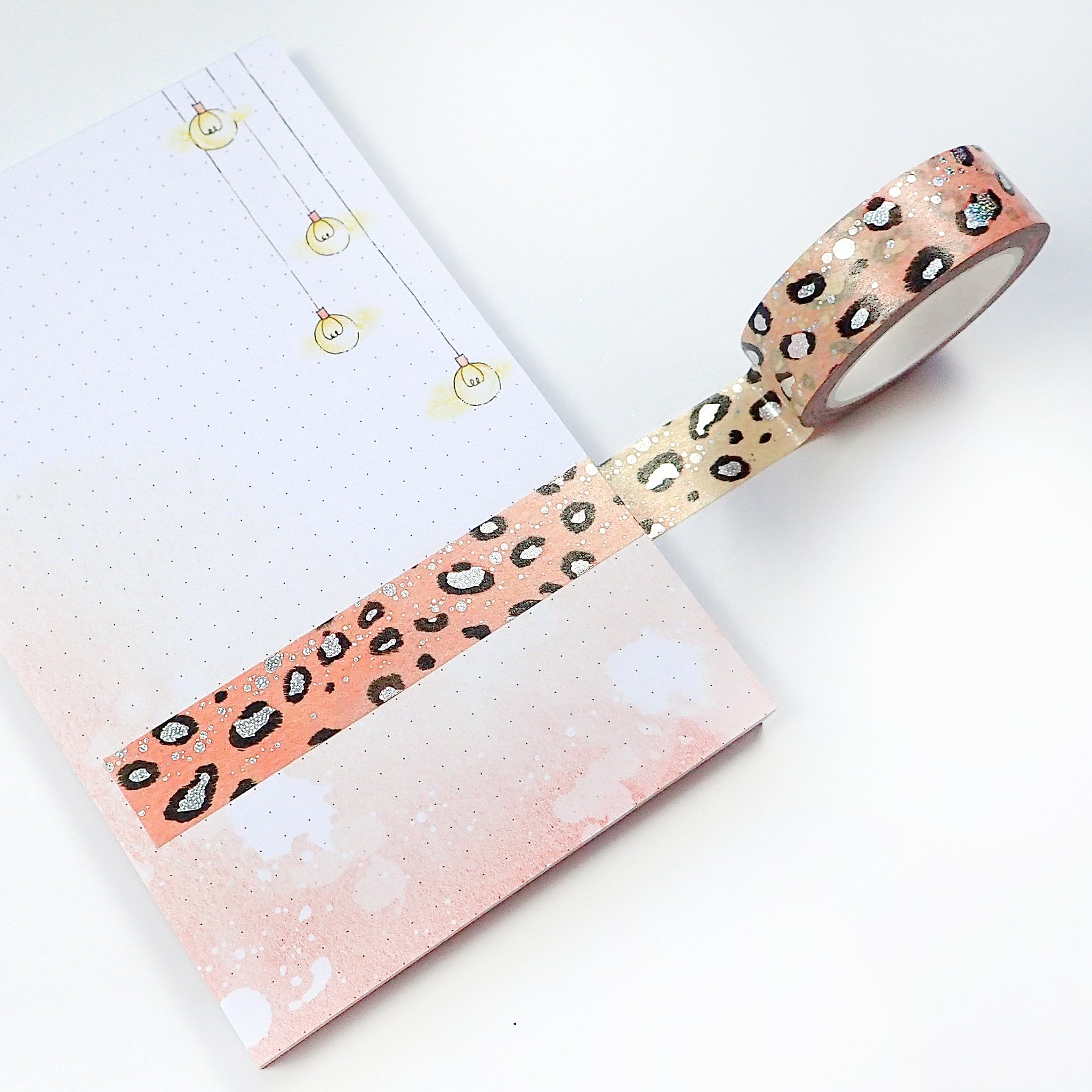 Watercolor washi tape with pink leopard and foiled details