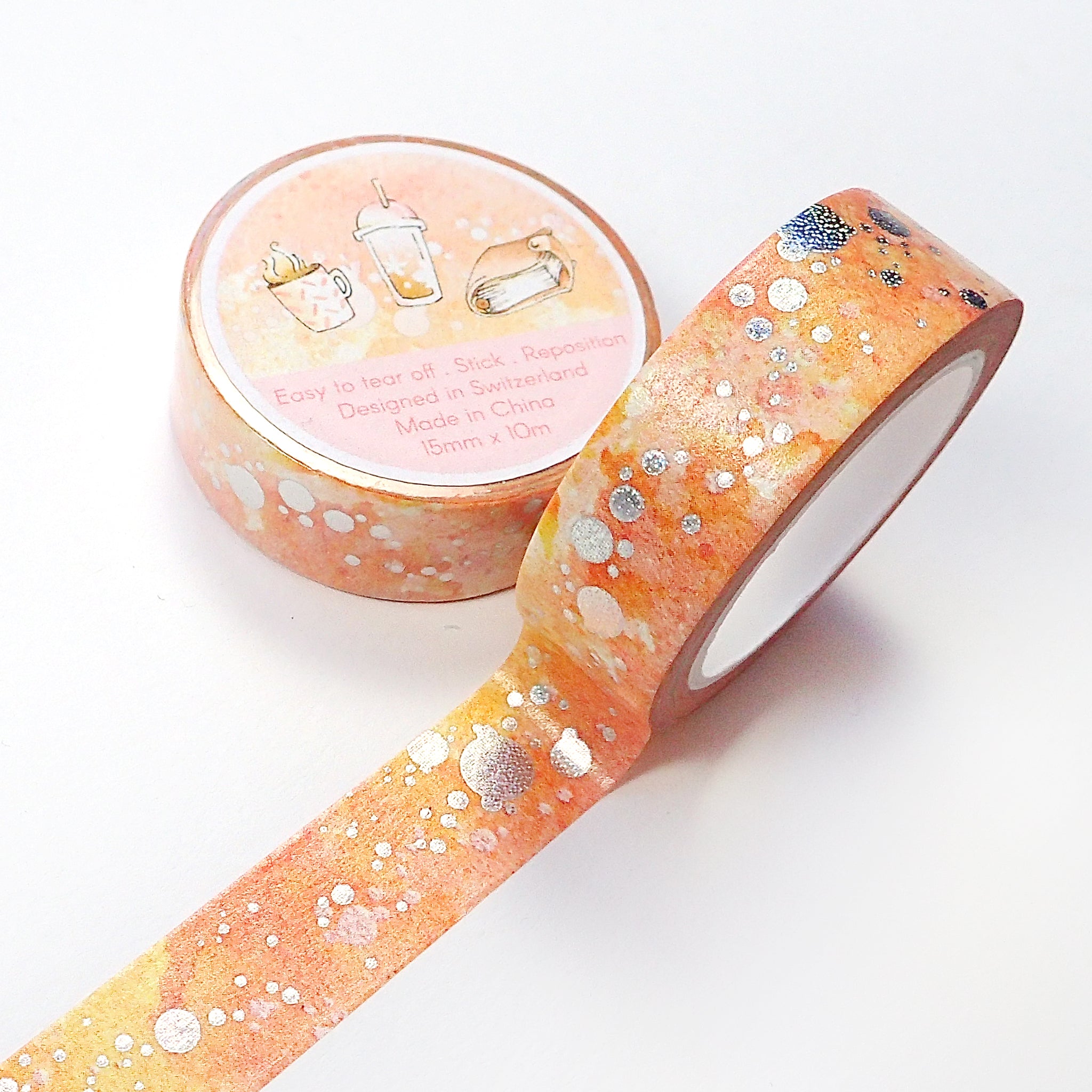 Watercolor washi tape with pink and orange stains pattern