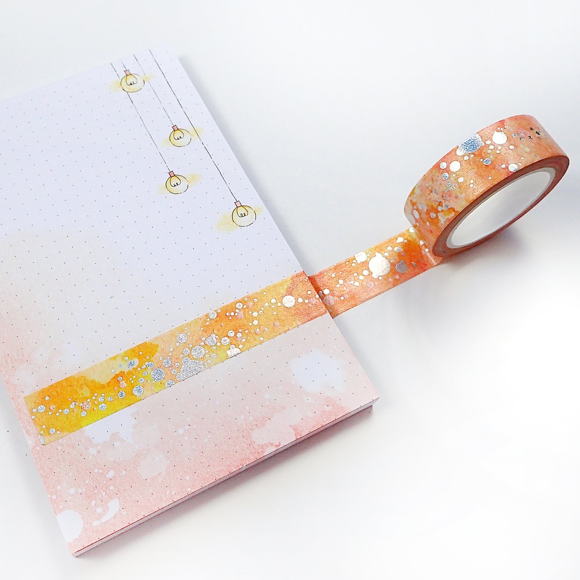 Watercolor washi tape with pink and orange stains pattern