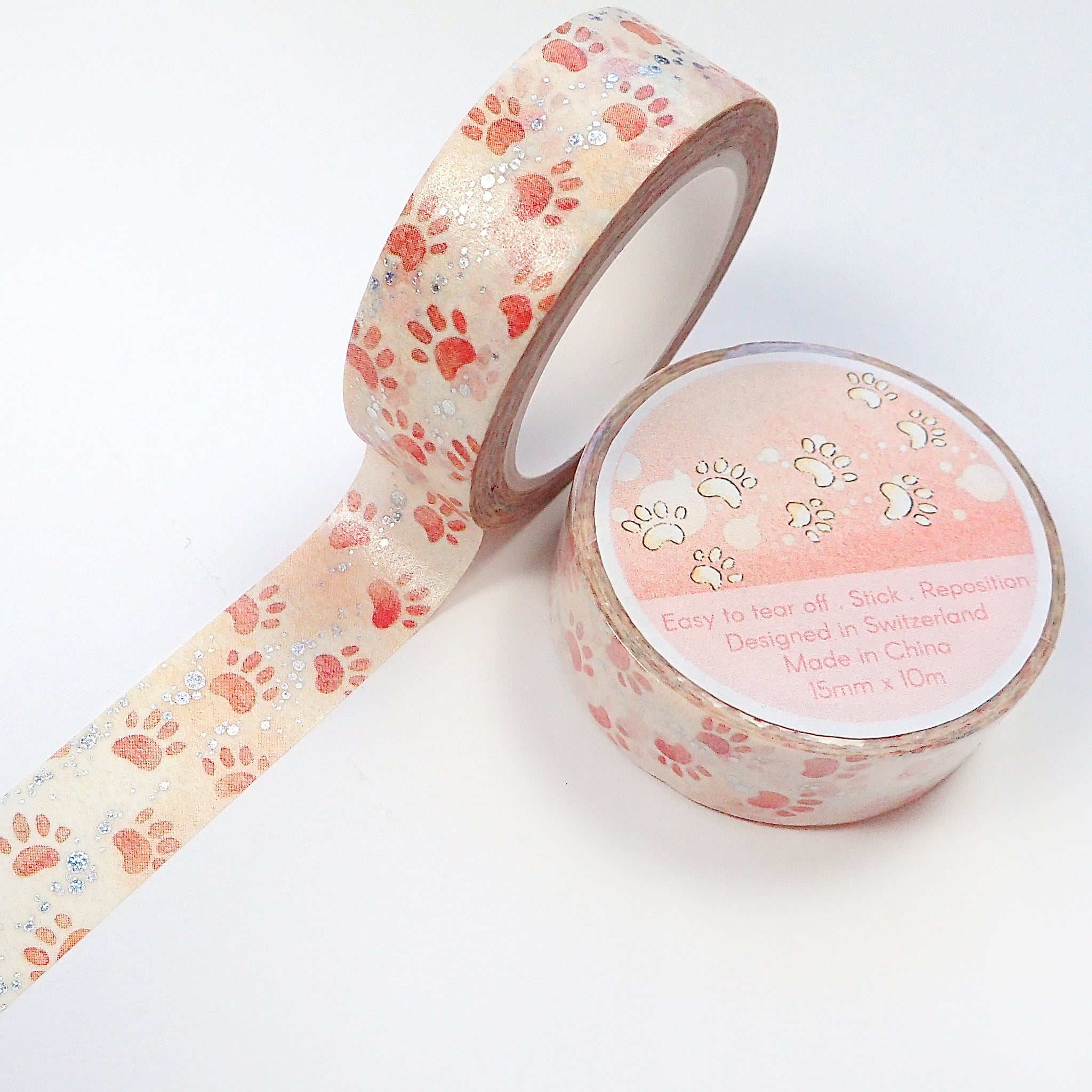 Pink watercolor washi tapes with paws pattern