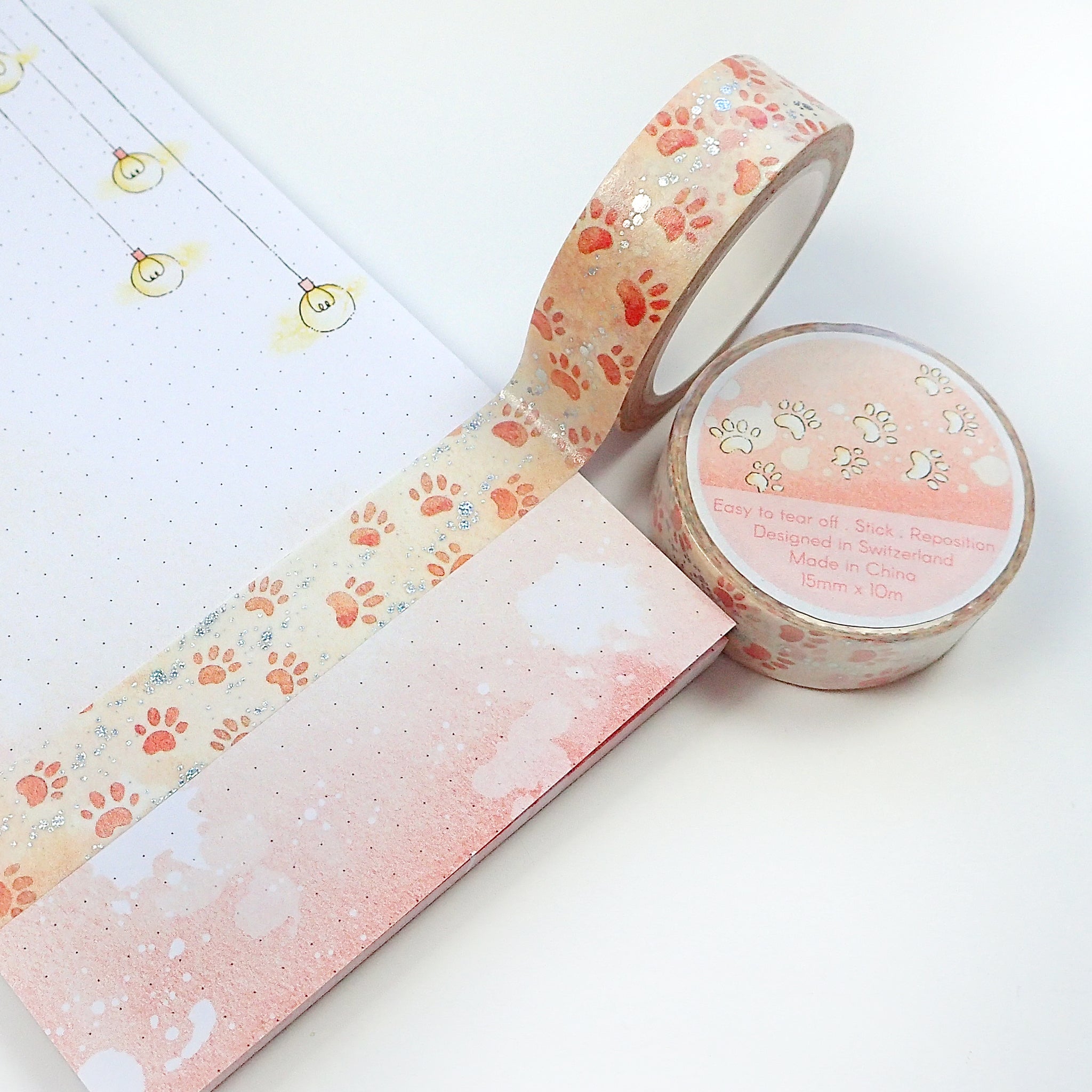 Pink watercolor washi tapes with paws pattern